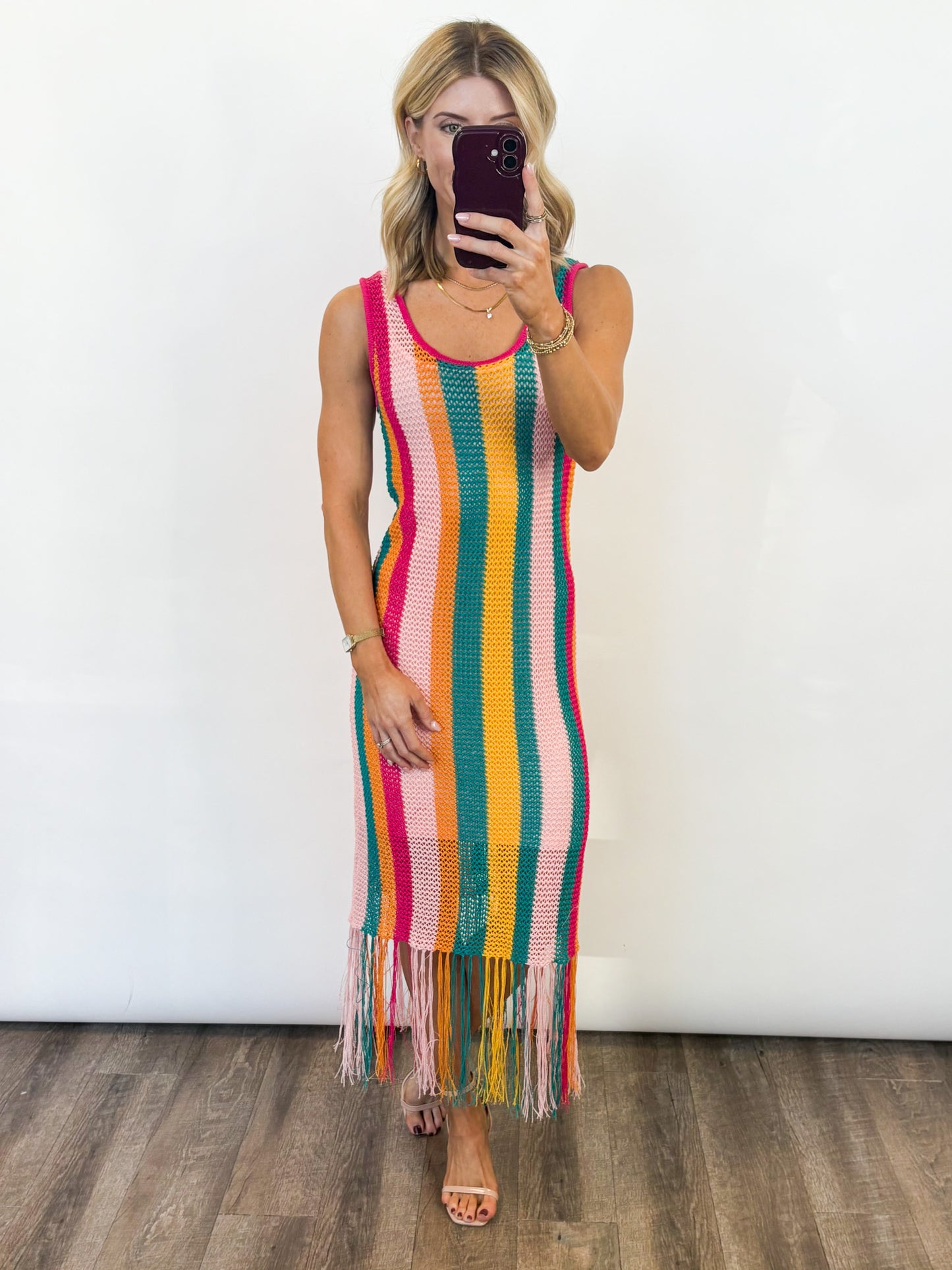 Sunset Stripe Crochet Midi Dress