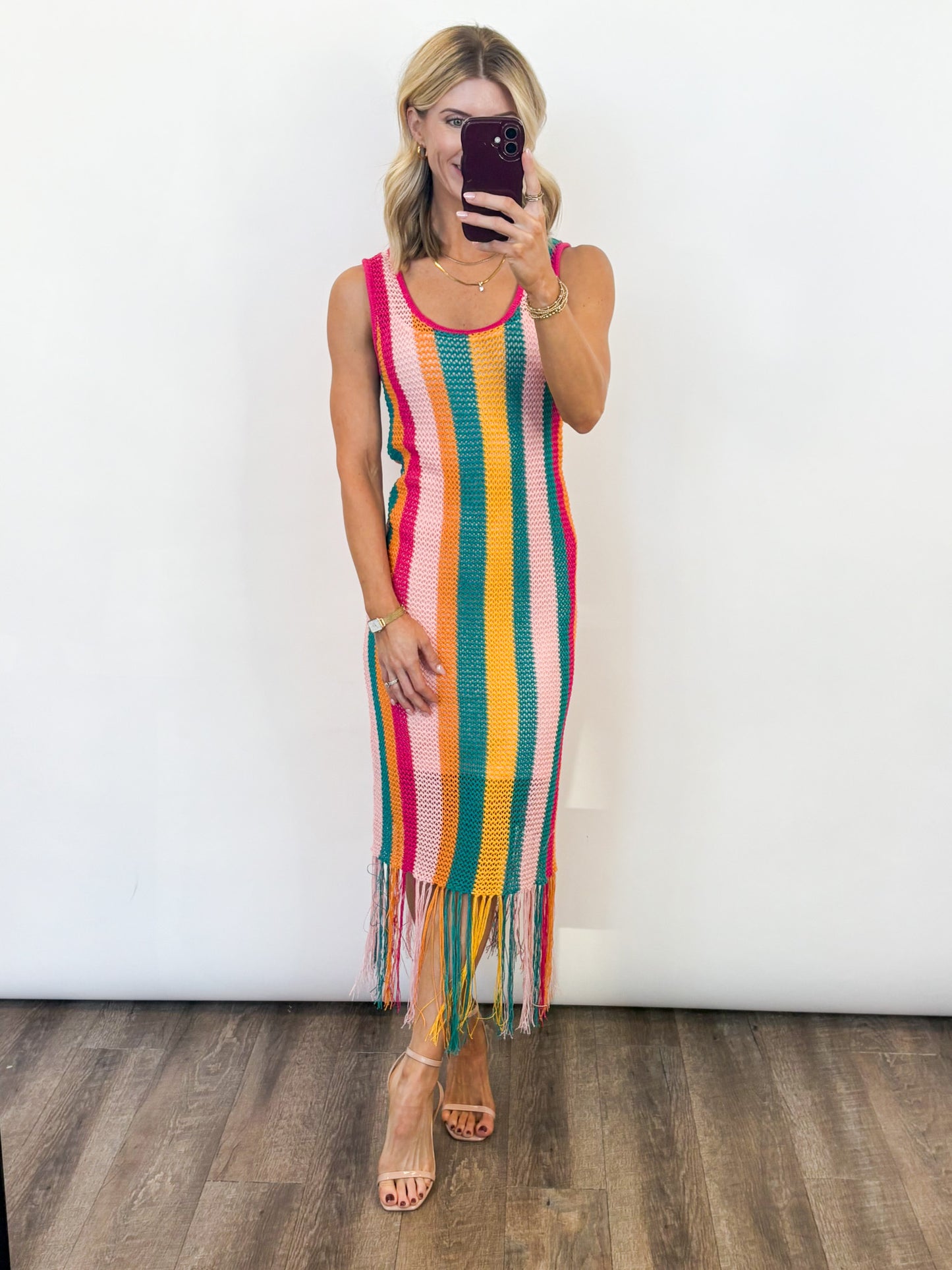 Sunset Stripe Crochet Midi Dress