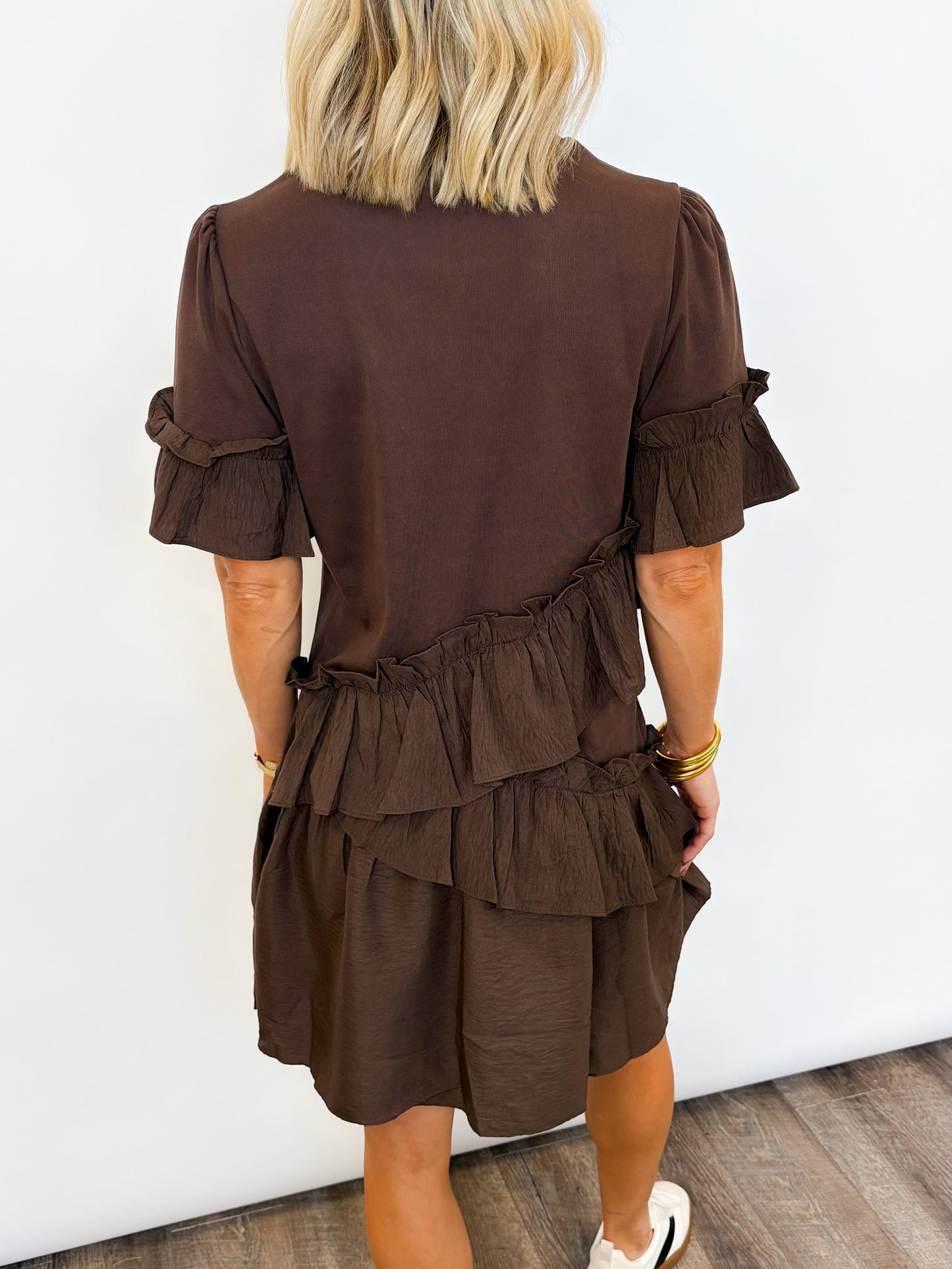 Mocha Ruffle Shift Dress