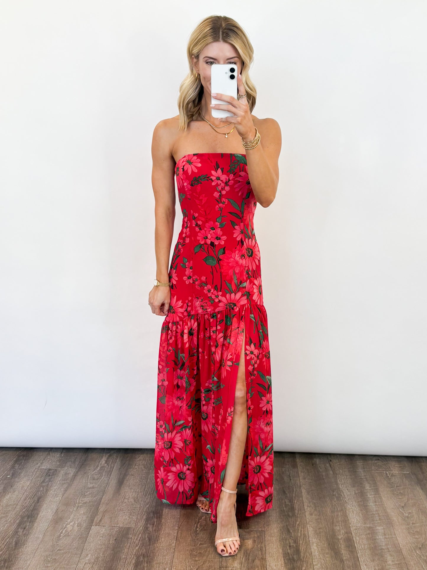 Scarlet Garden Strapless Maxi Dress