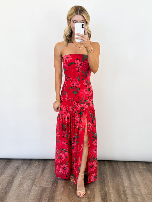 Scarlet Garden Strapless Maxi Dress
