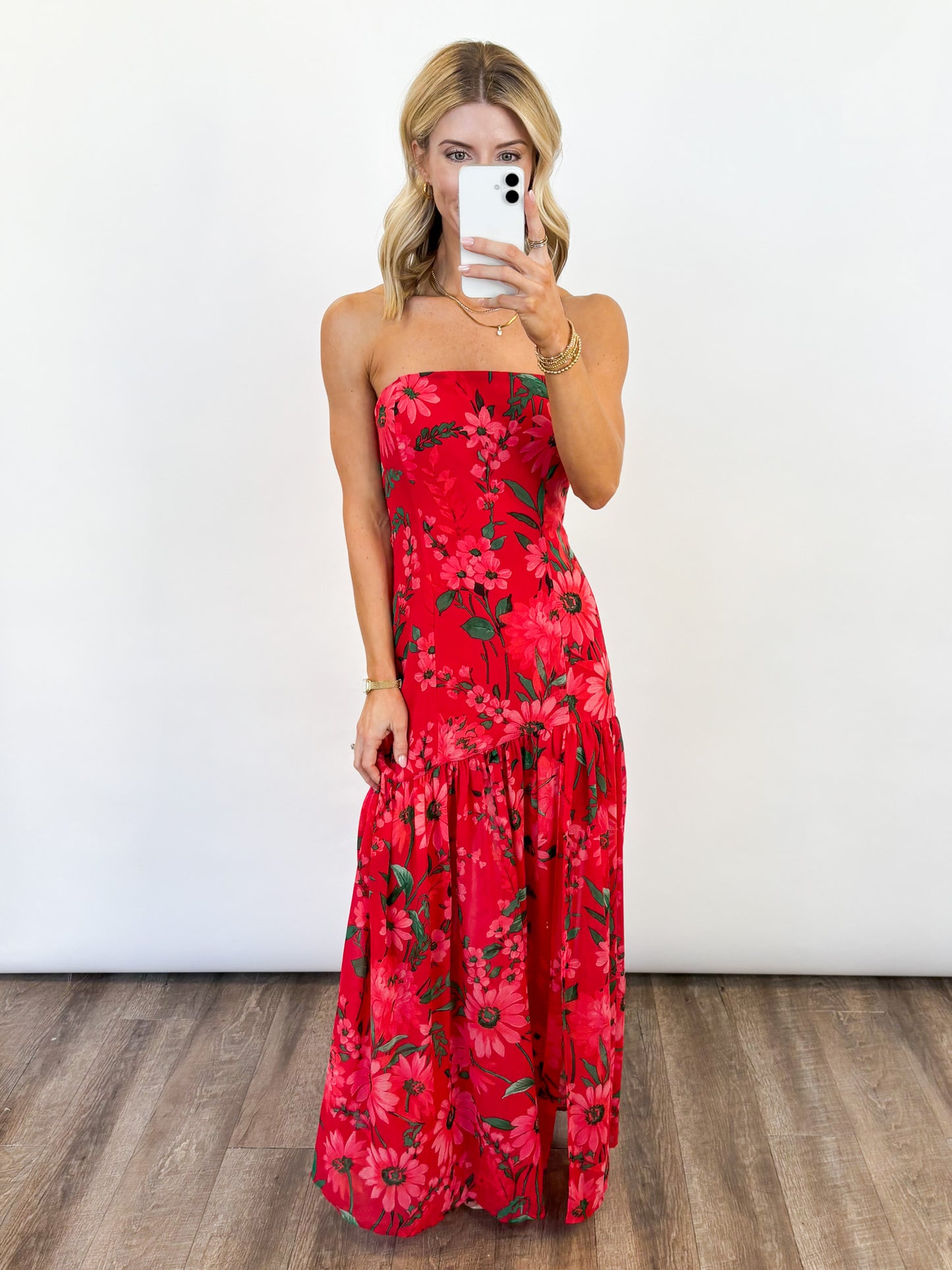 Scarlet Garden Strapless Maxi Dress