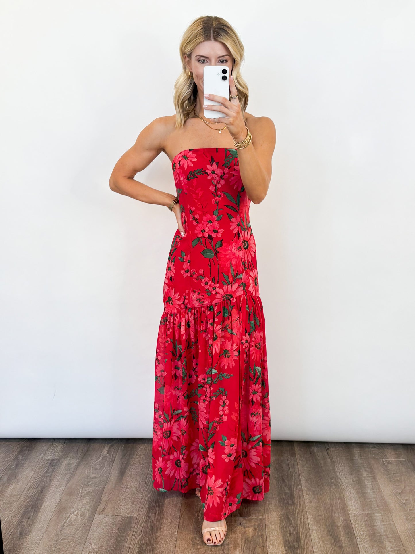 Scarlet Garden Strapless Maxi Dress