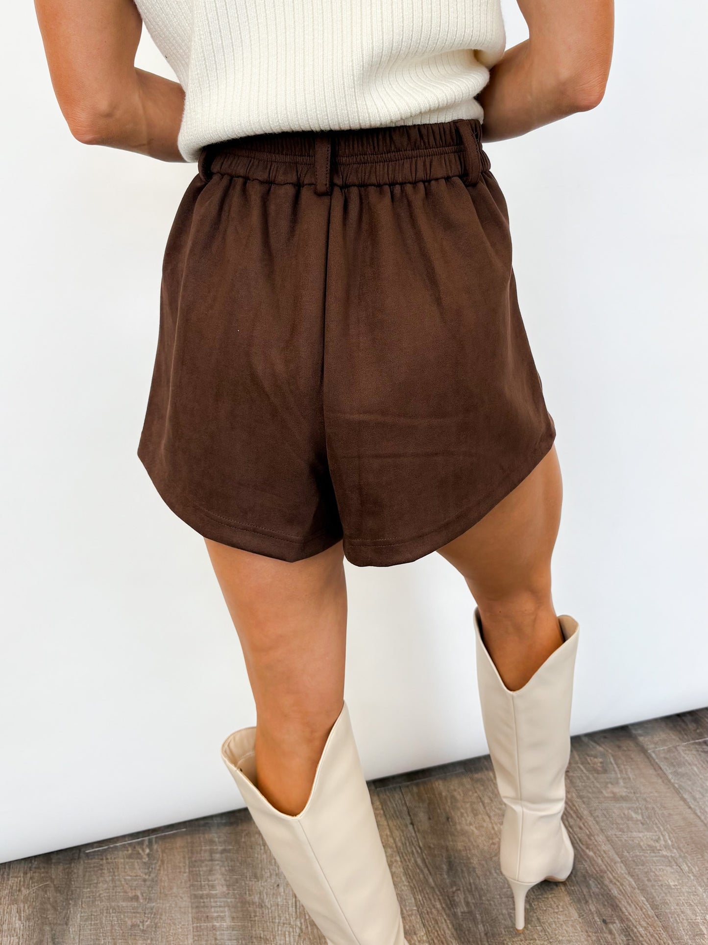 Faux Suede Chic Shorts – Brown