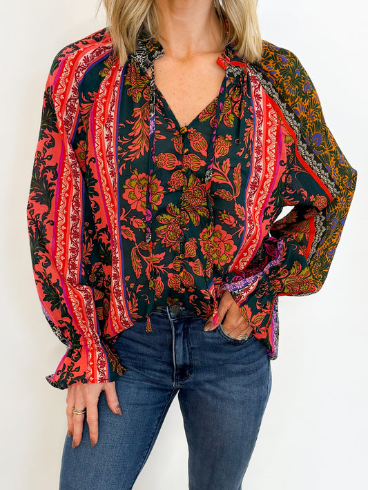 Boho Bloom Button-Up Blouse