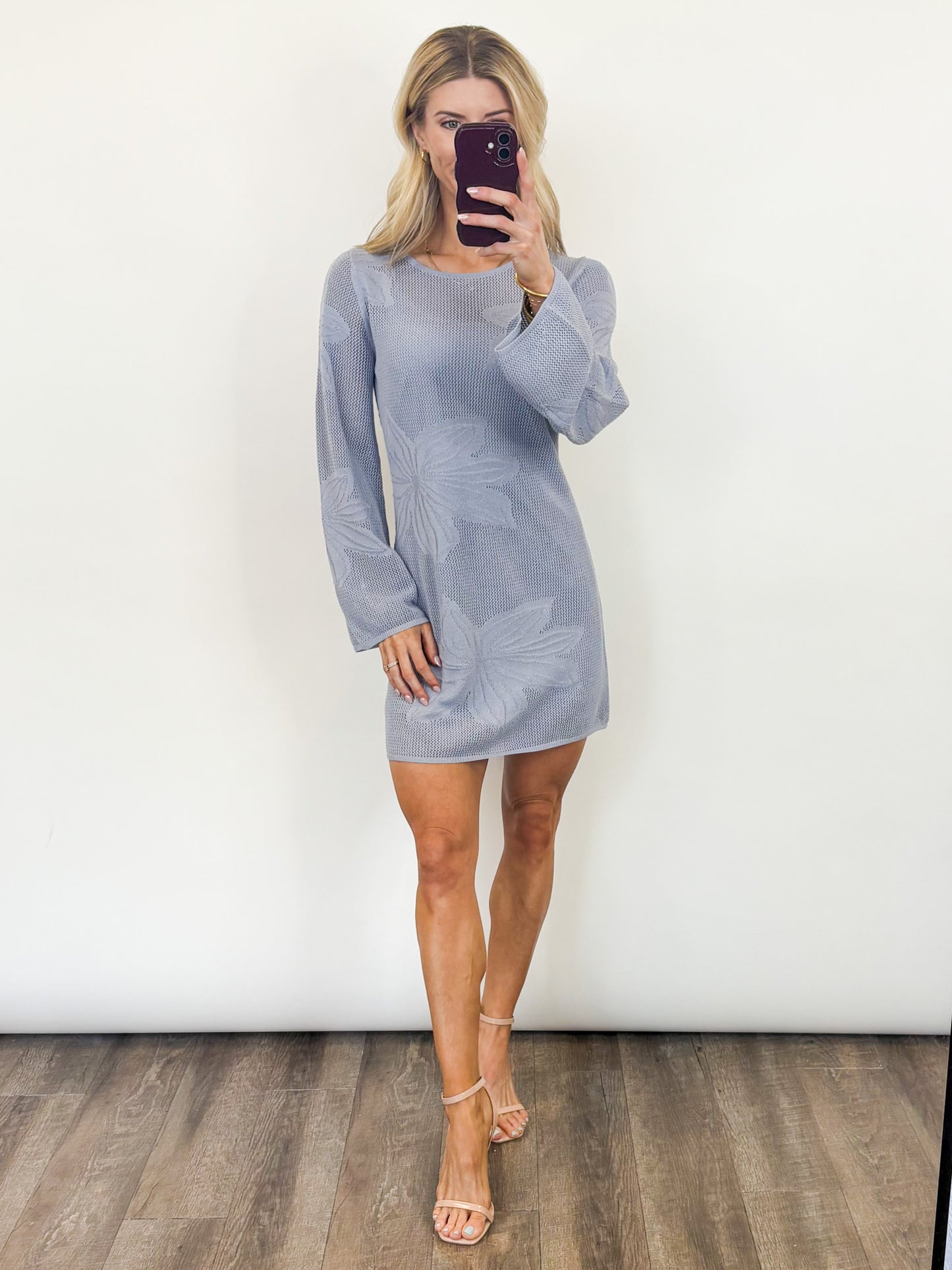 Sky Bloom Knit Mini Dress