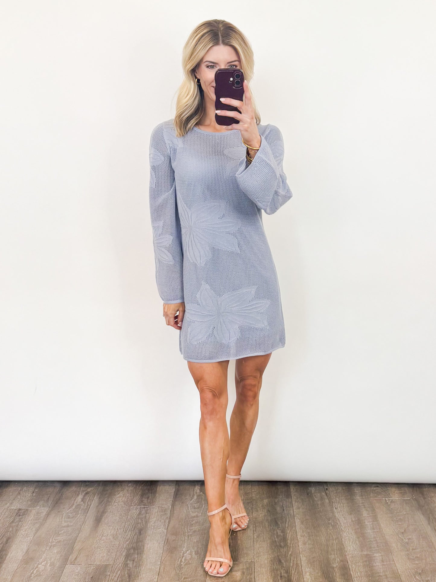 Sky Bloom Knit Mini Dress