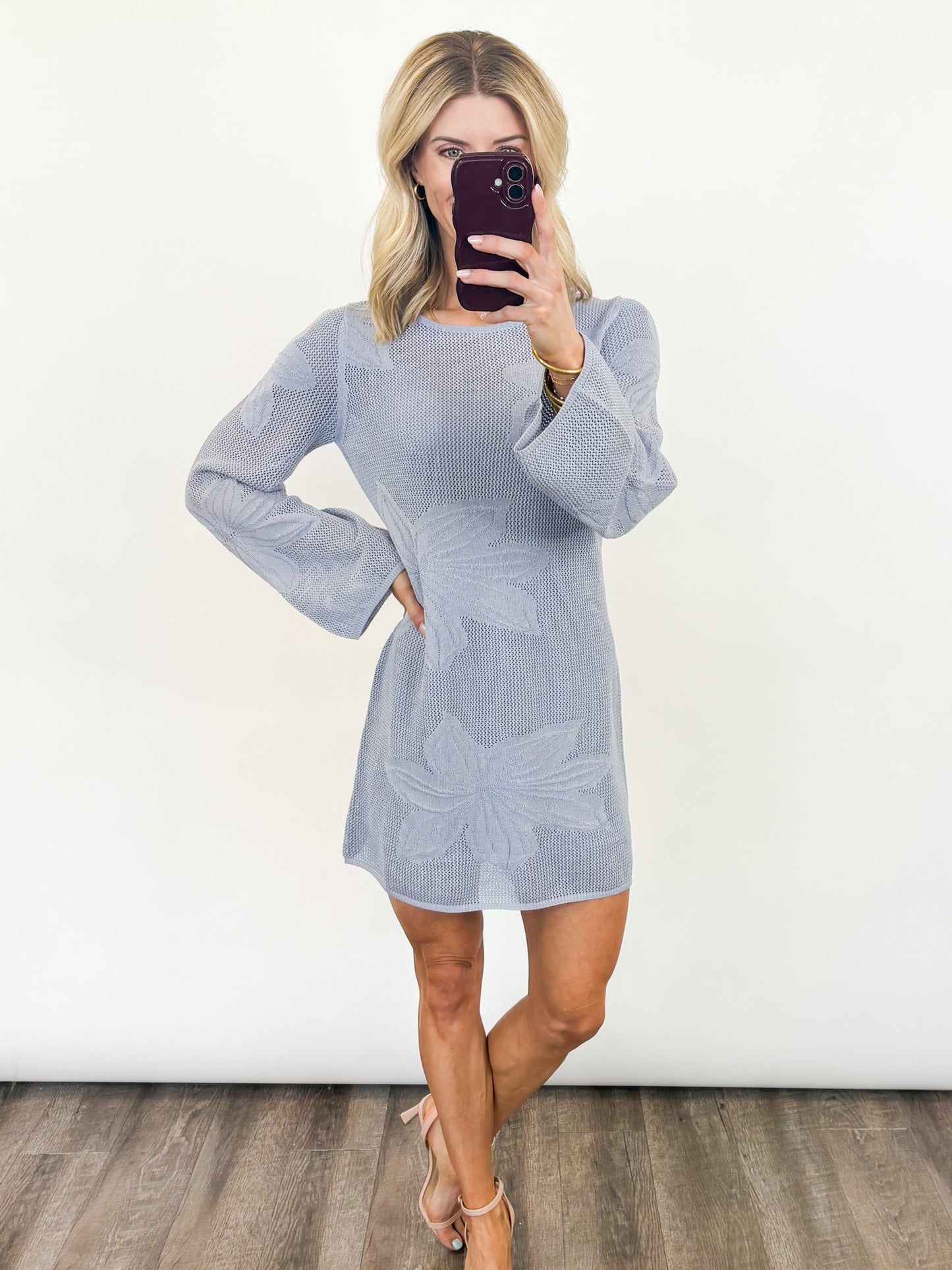 Sky Bloom Knit Mini Dress