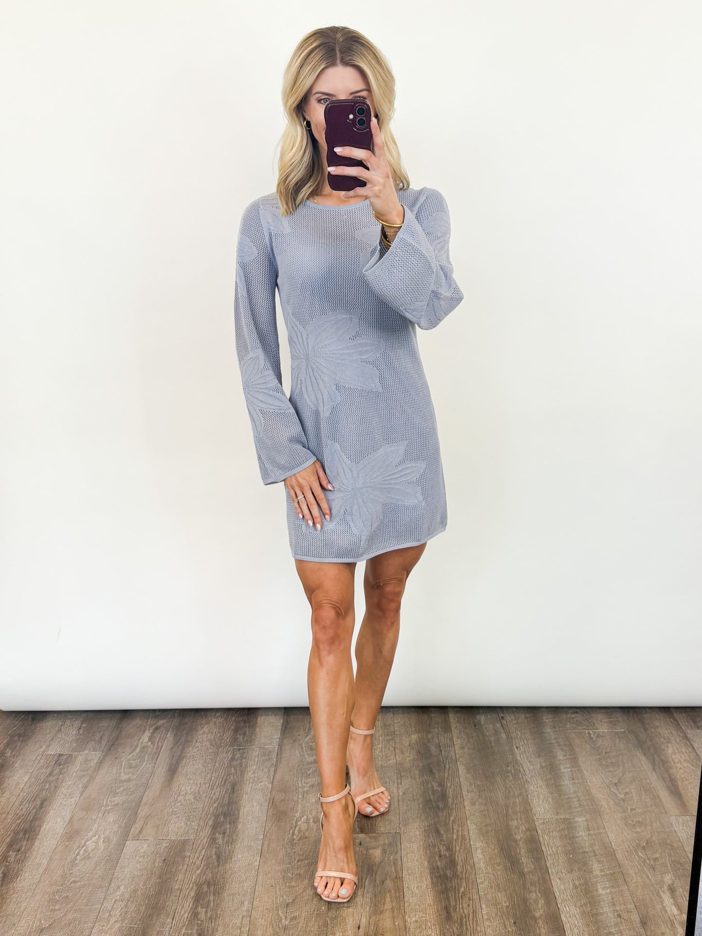 Sky Bloom Knit Mini Dress