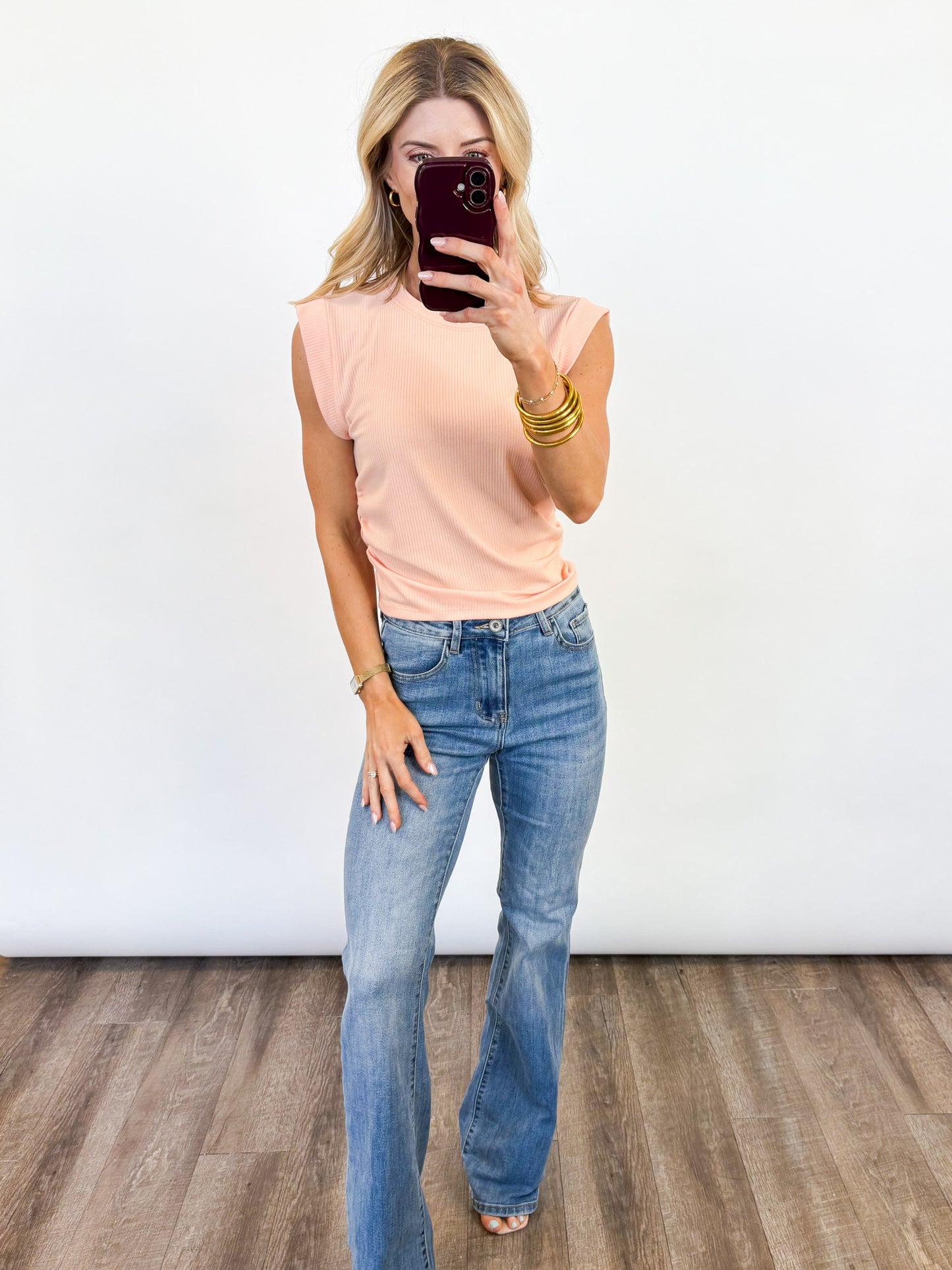 Apricot Glow Ribbed Top
