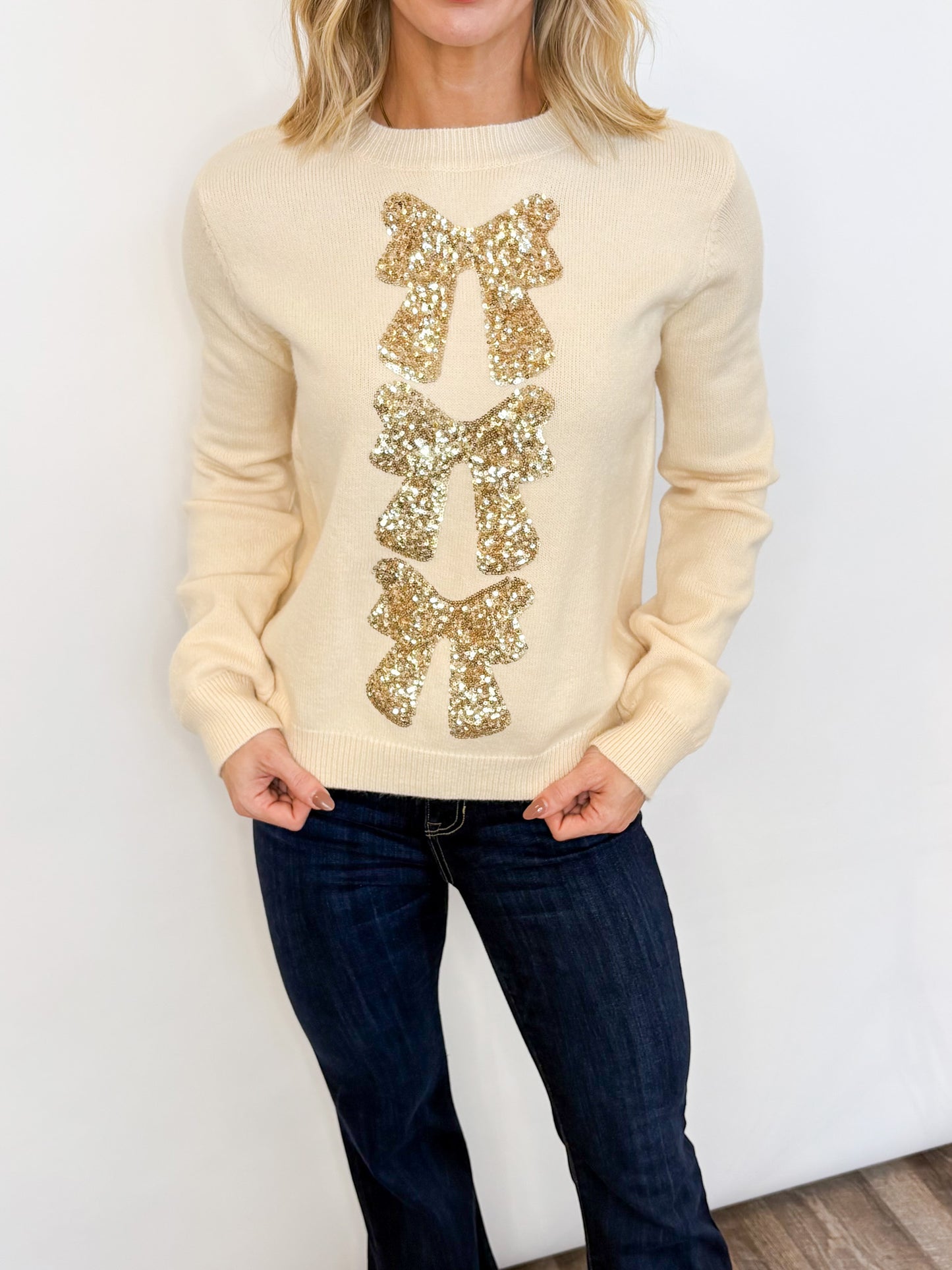 Golden Bow Sequin Sweater