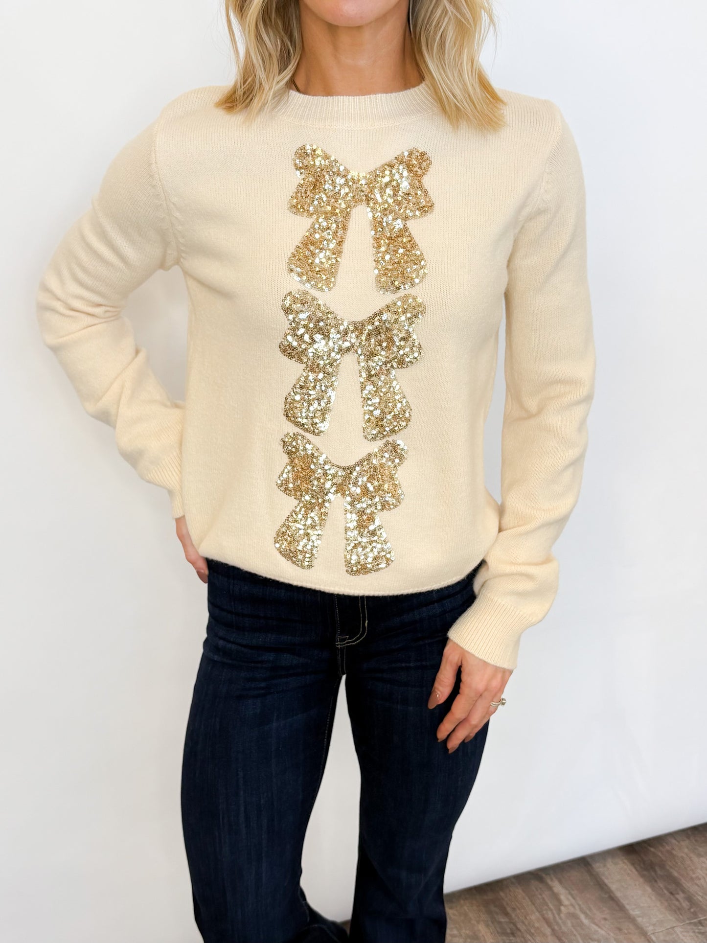 Golden Bow Sequin Sweater
