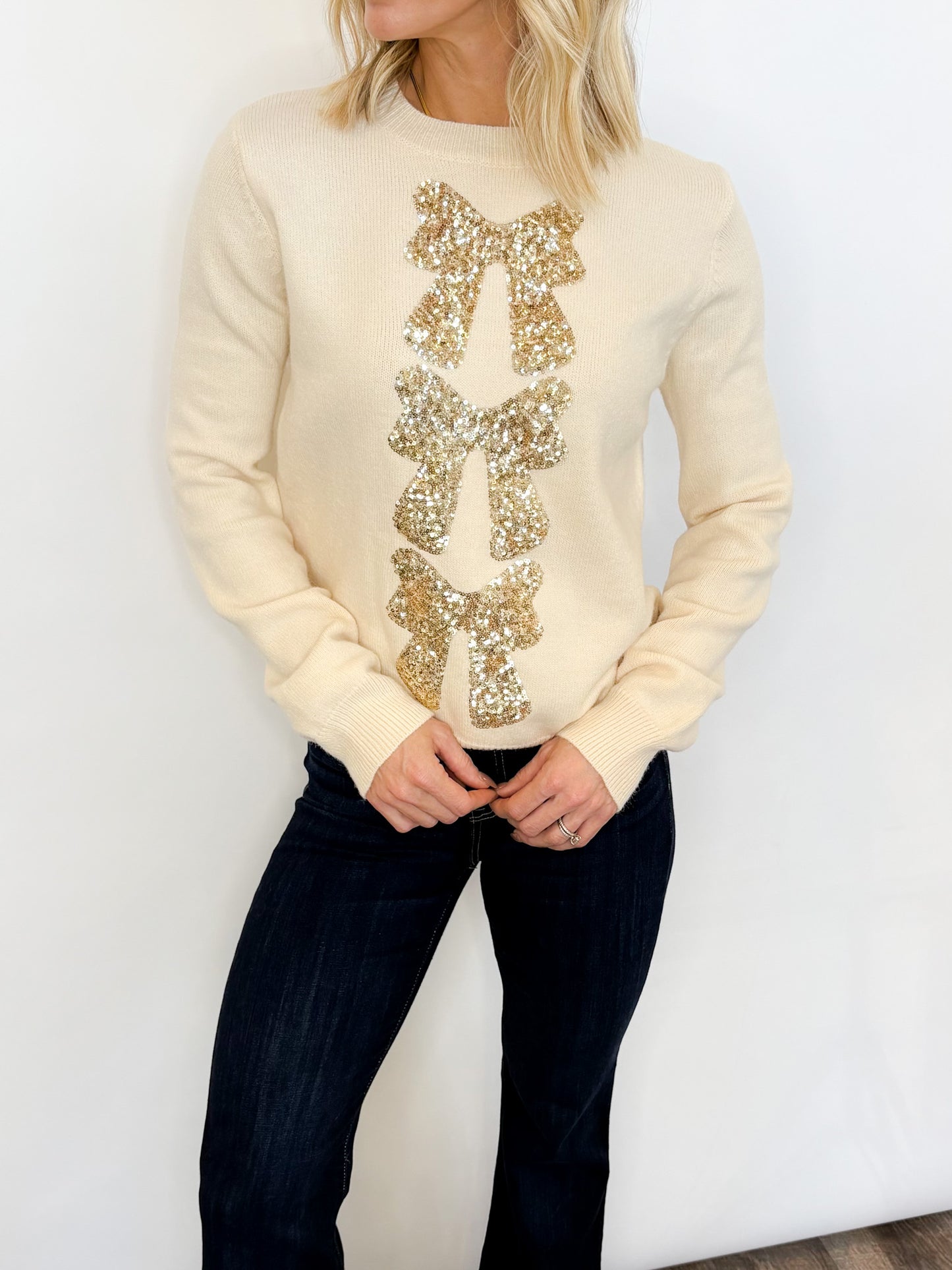 Golden Bow Sequin Sweater