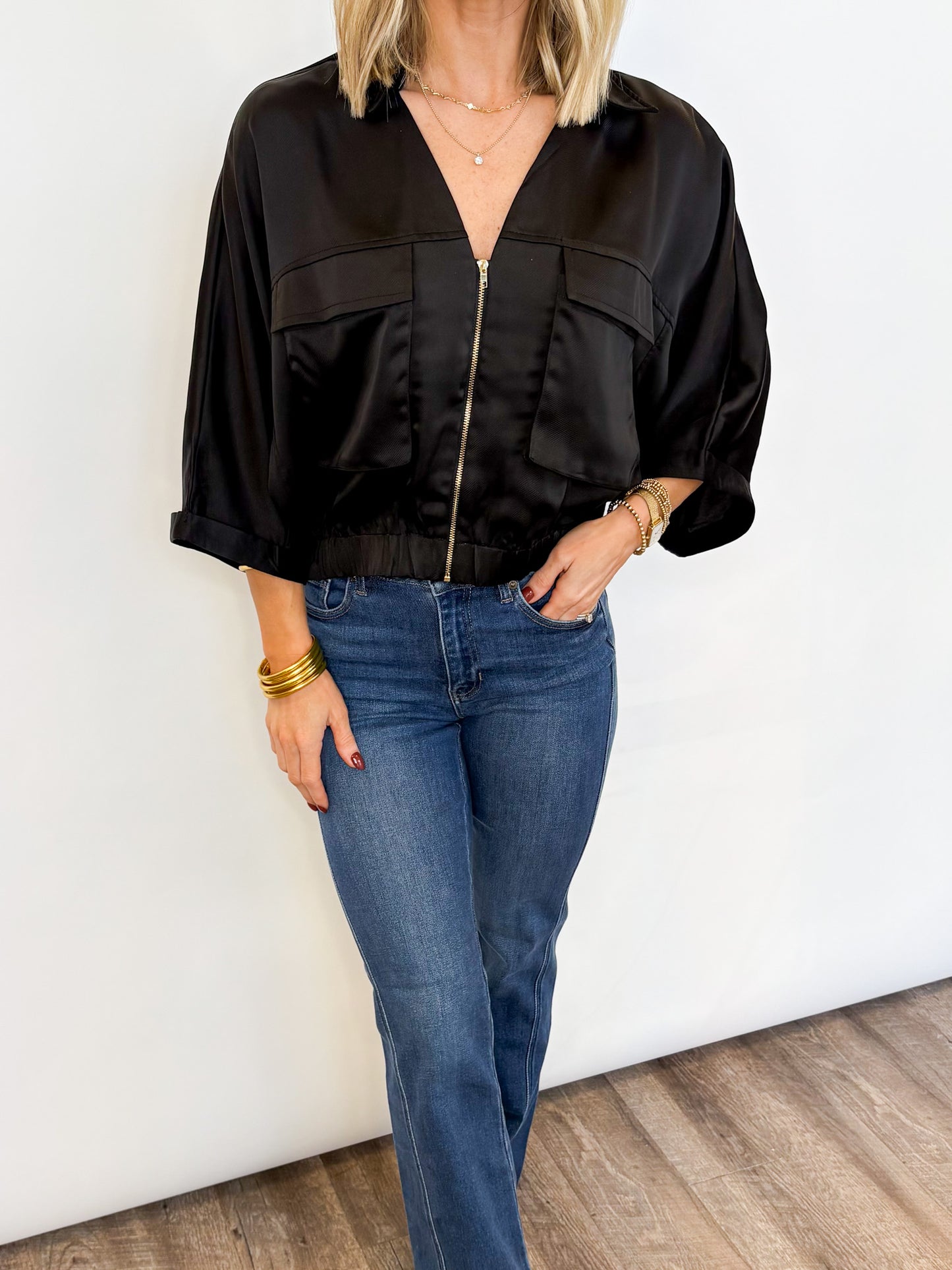 Satin Utility Zip Jacket