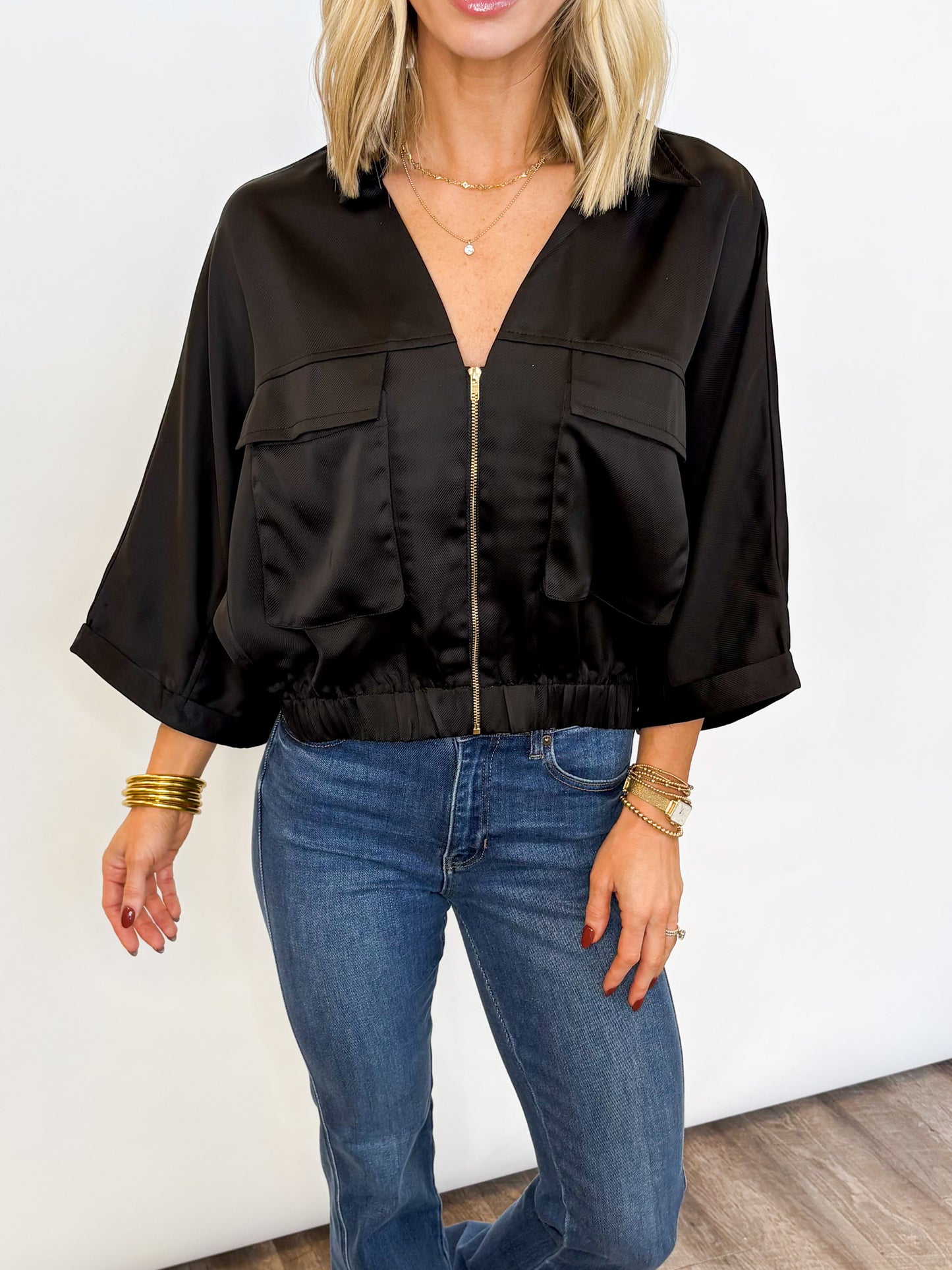 Satin Utility Zip Jacket