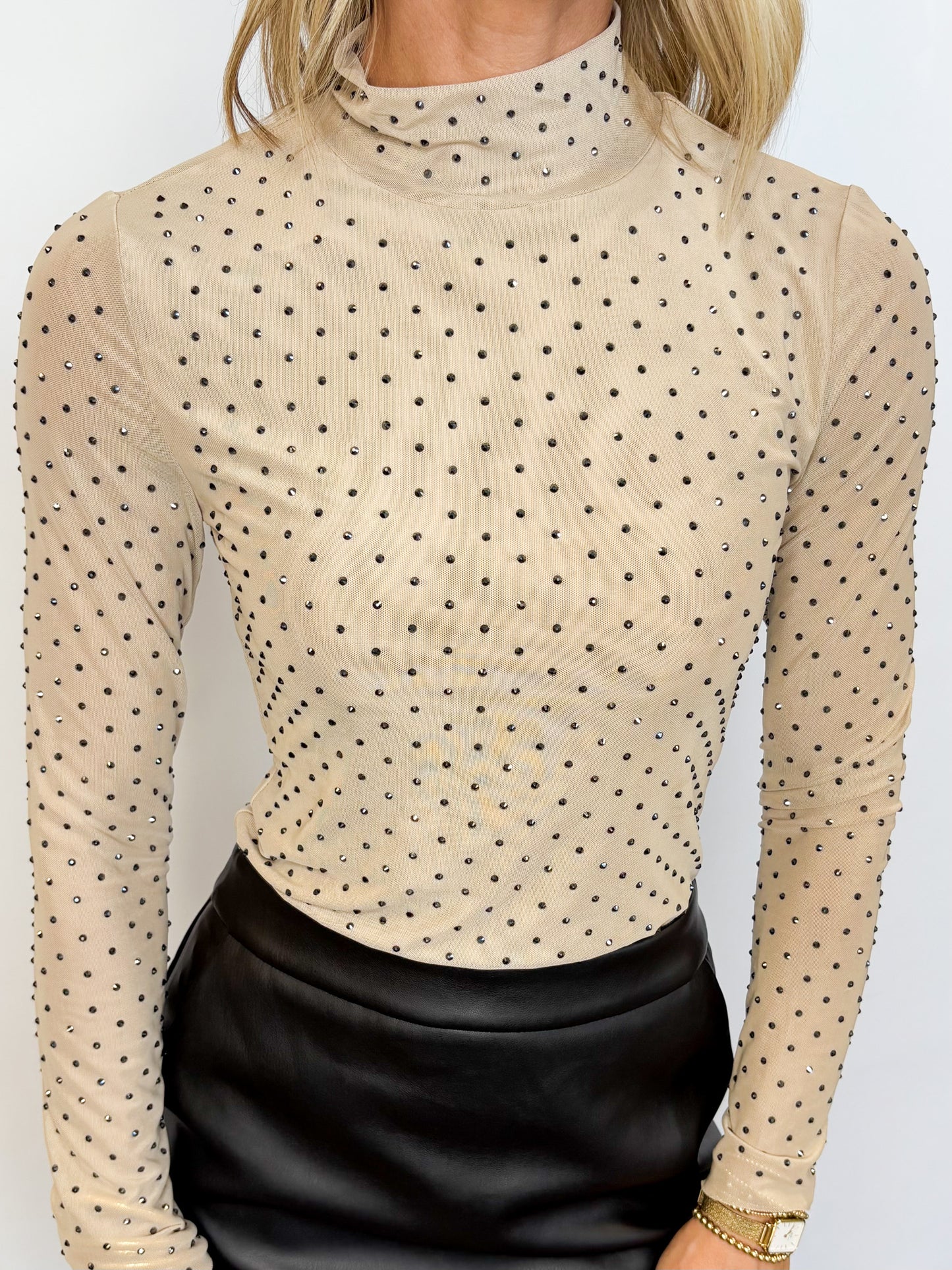 Crystal Glow Mock Neck Top