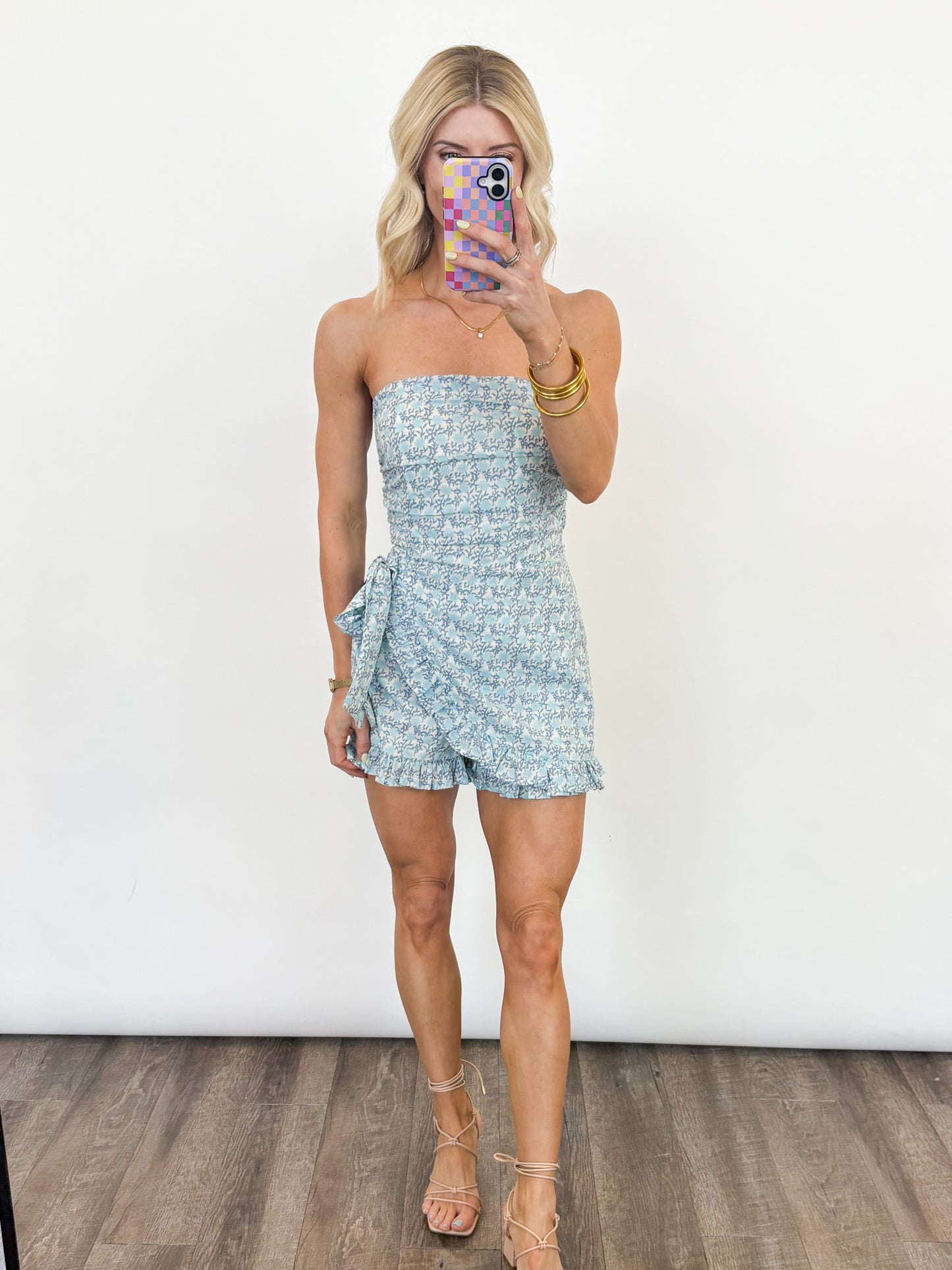 Seaside Bloom Strapless Romper