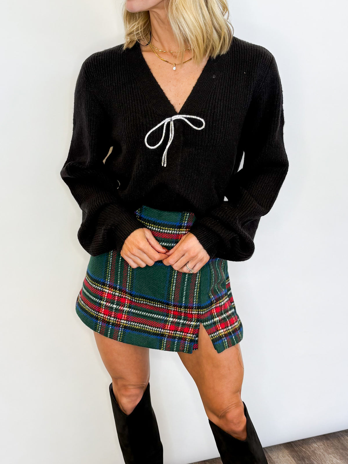 Holiday Cheer Plaid Skort - GREEN