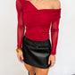 Crimson Sheer Drape Top