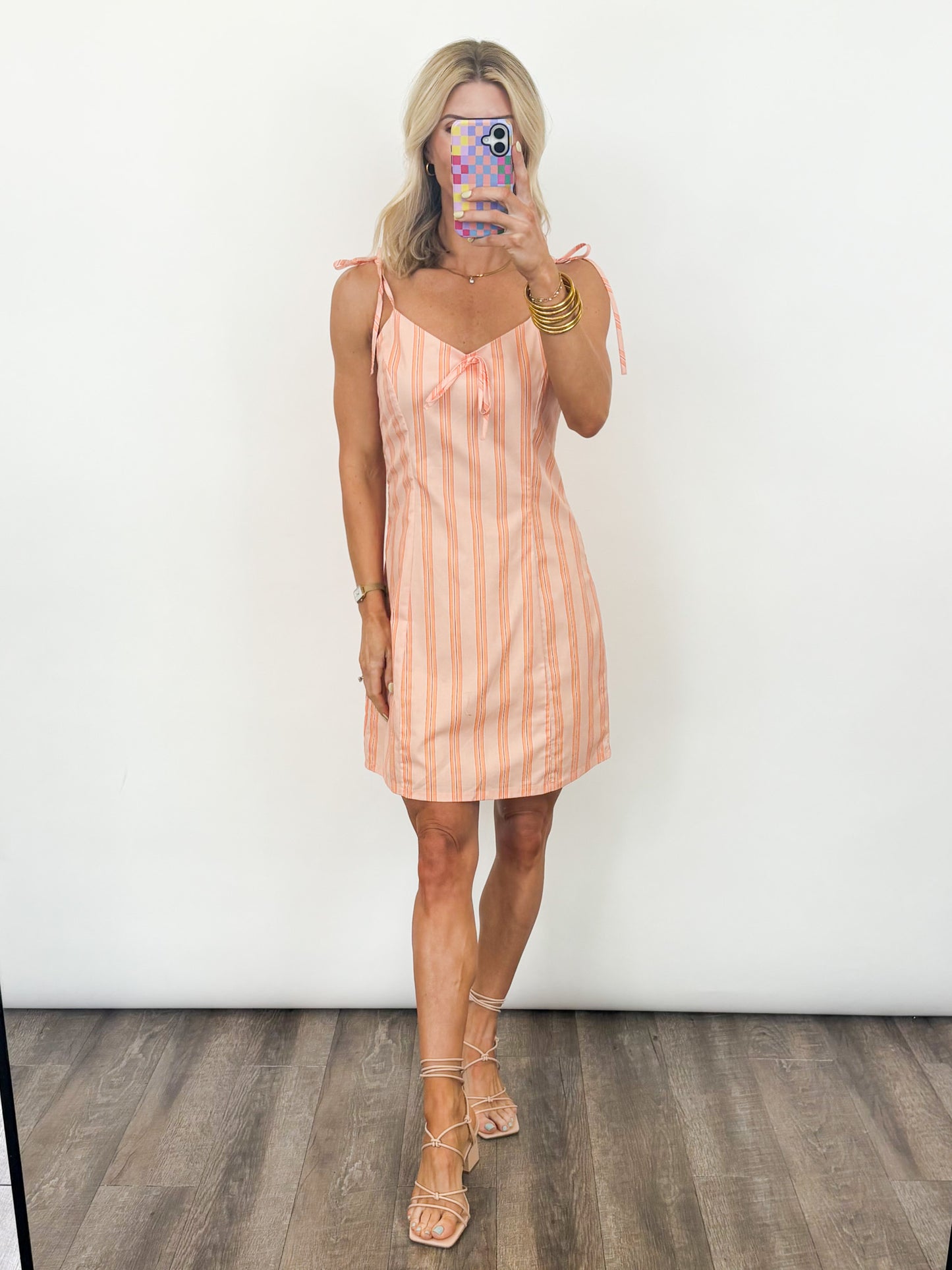 Peachy Stripes Mini Dress