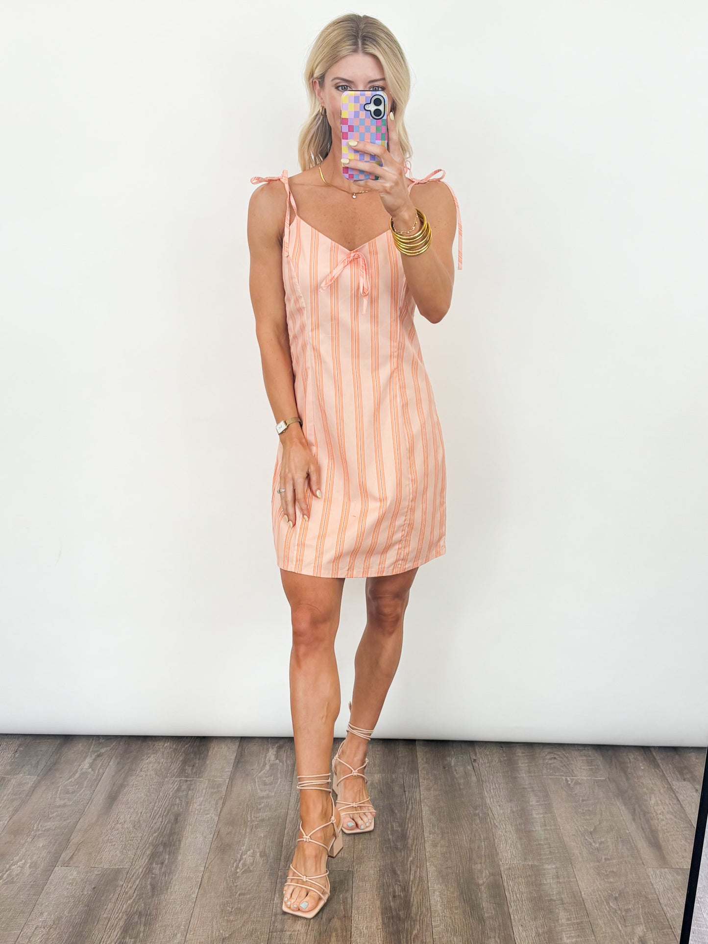 Peachy Stripes Mini Dress