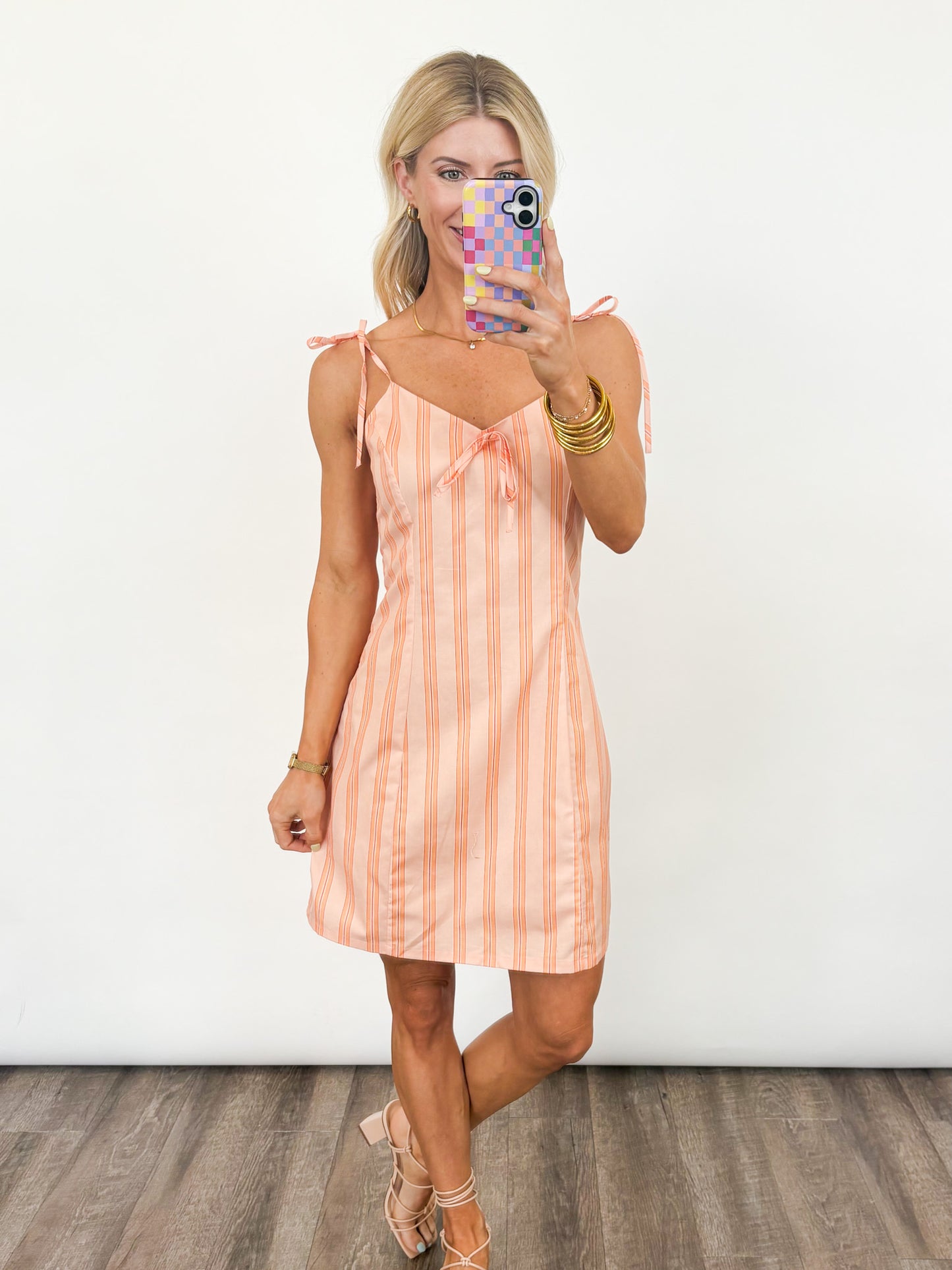 Peachy Stripes Mini Dress