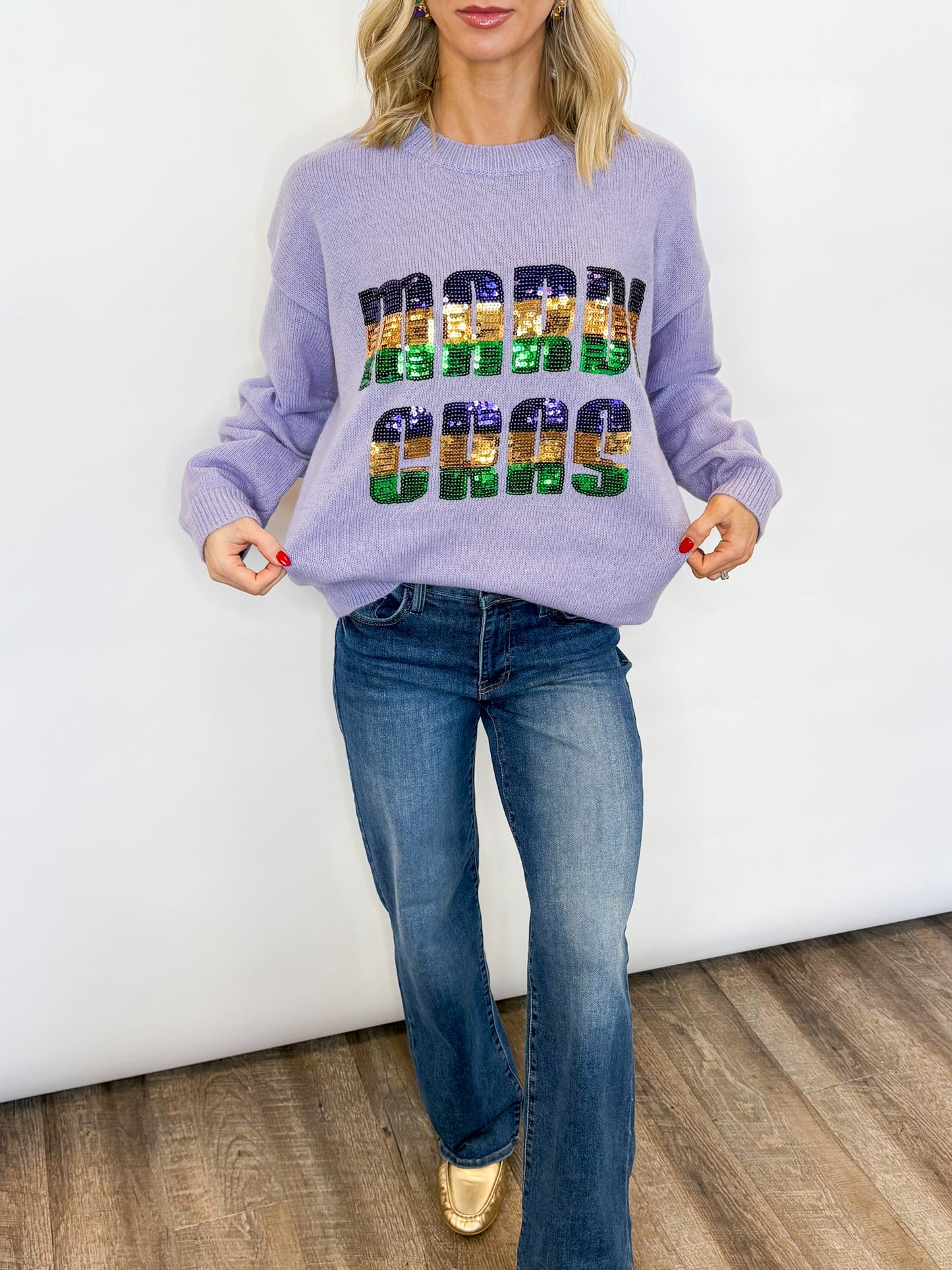 Mardi Gras Sequin Knit Sweater