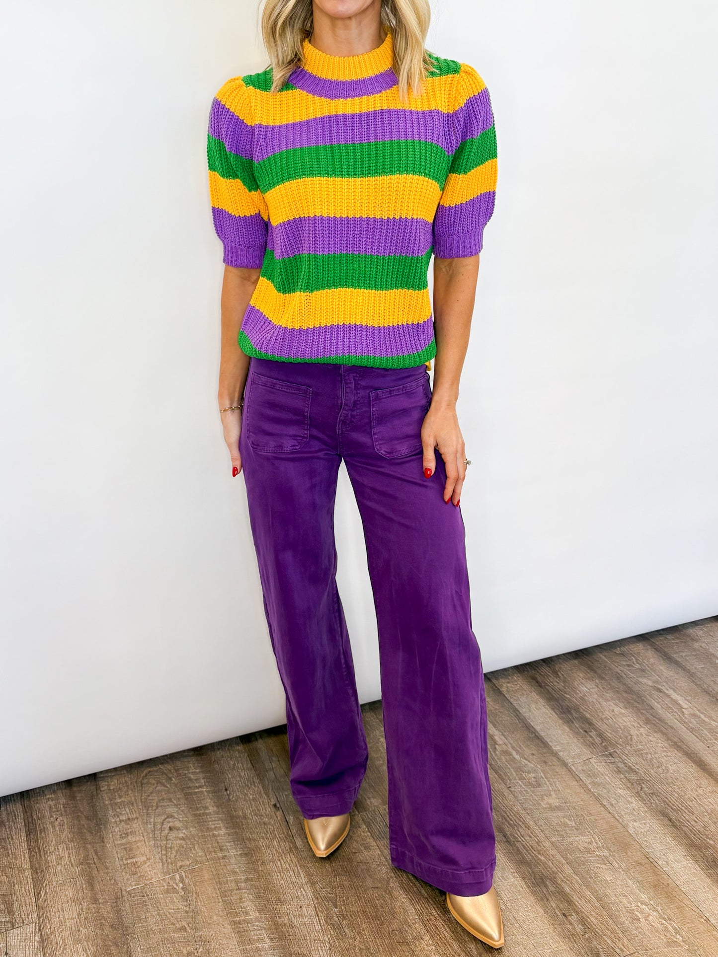 Mardi Gras SS Knit Sweater