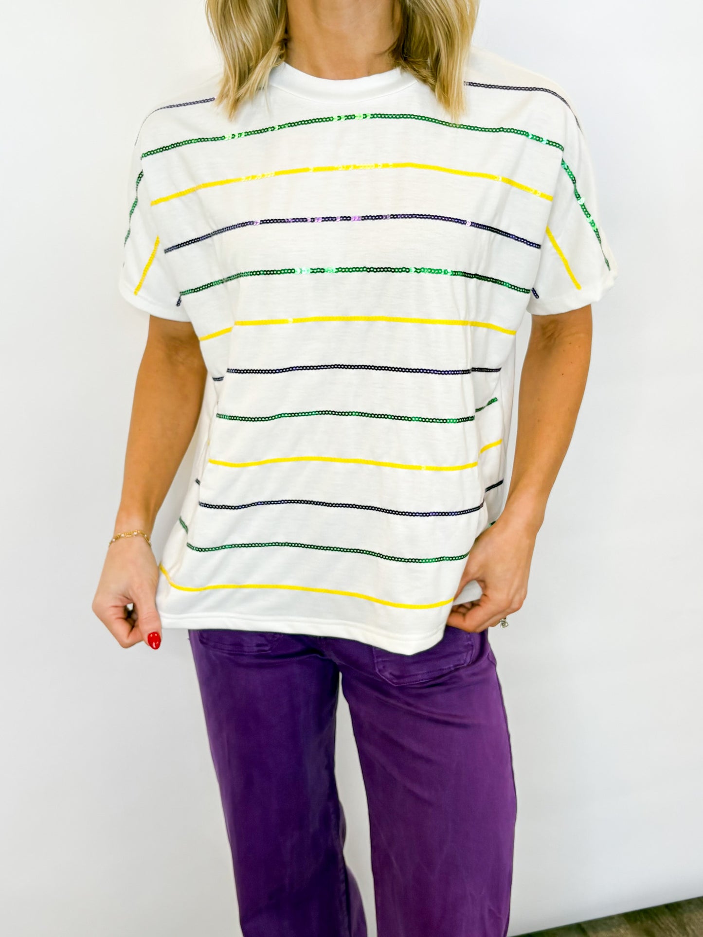Mardi Gras Sequin Stripe Top