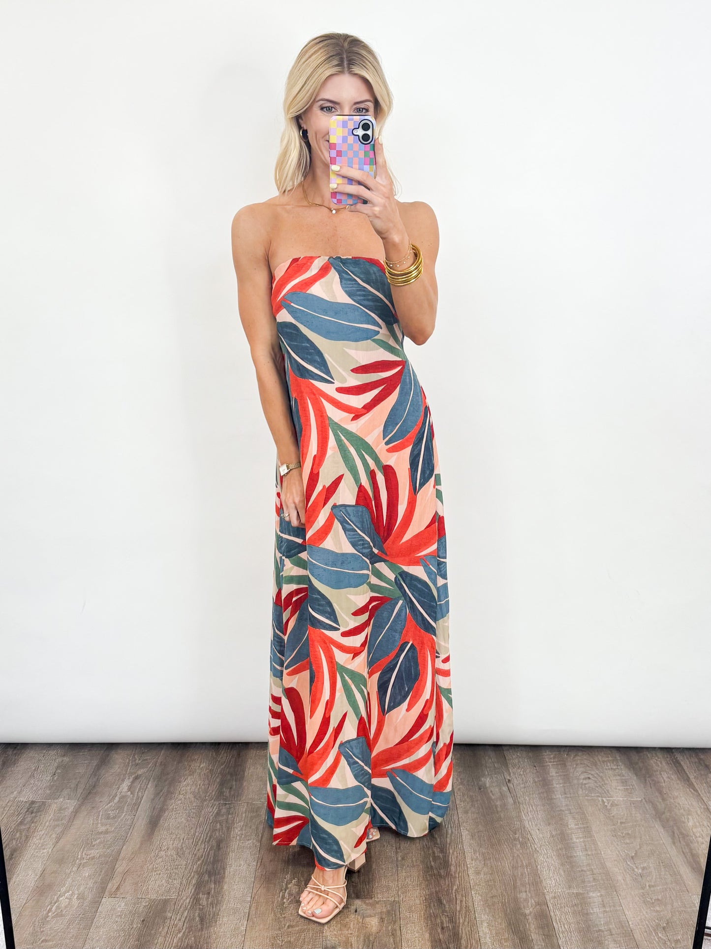 Tropical Escape Strapless Maxi Dress