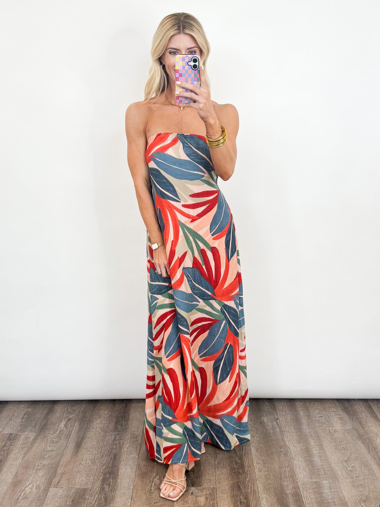 Tropical Escape Strapless Maxi Dress