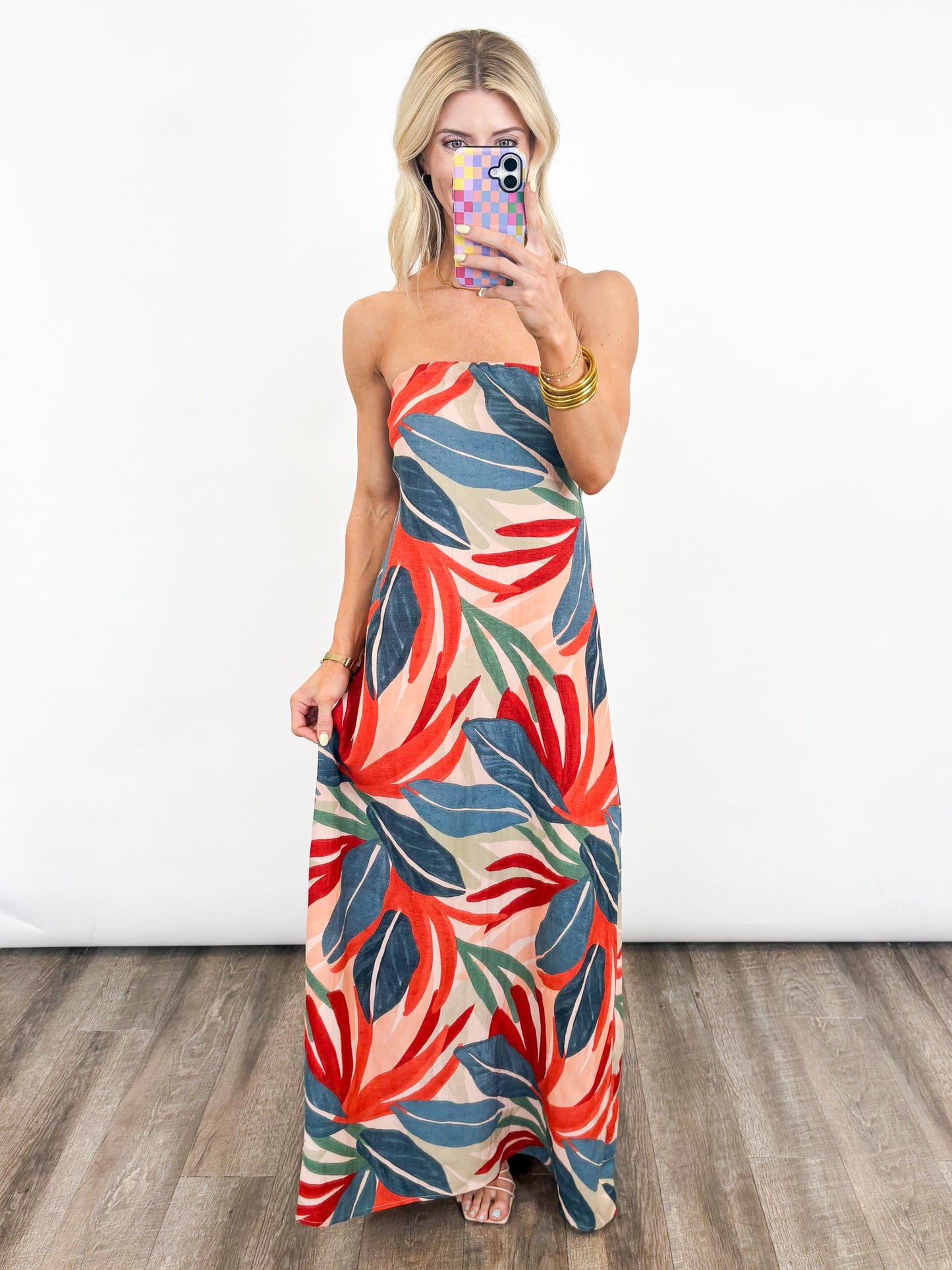 Tropical Escape Strapless Maxi Dress