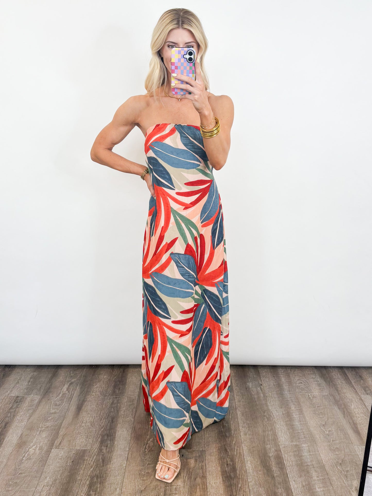 Tropical Escape Strapless Maxi Dress
