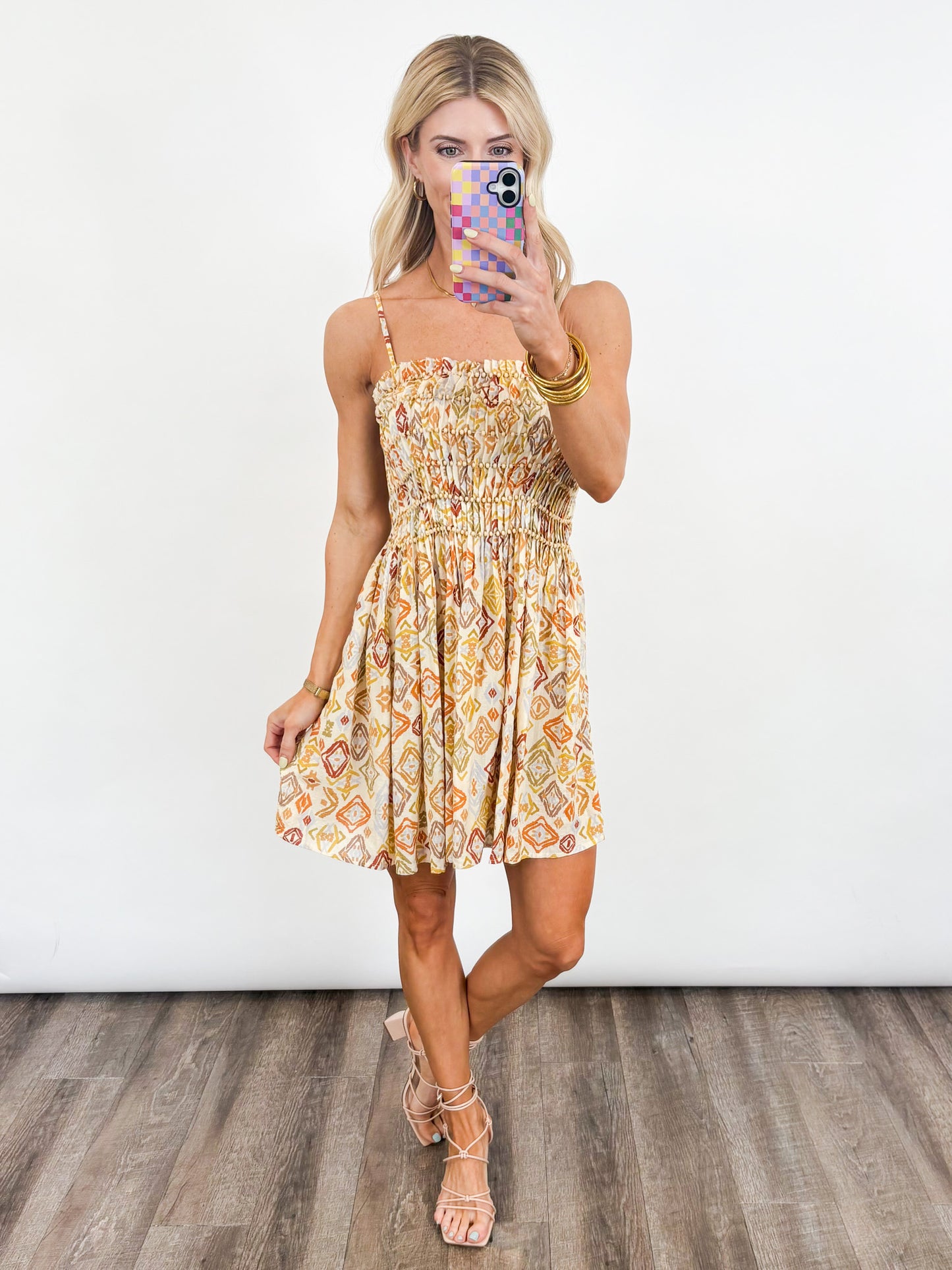 Golden Dunes Beaded Smocked Dress