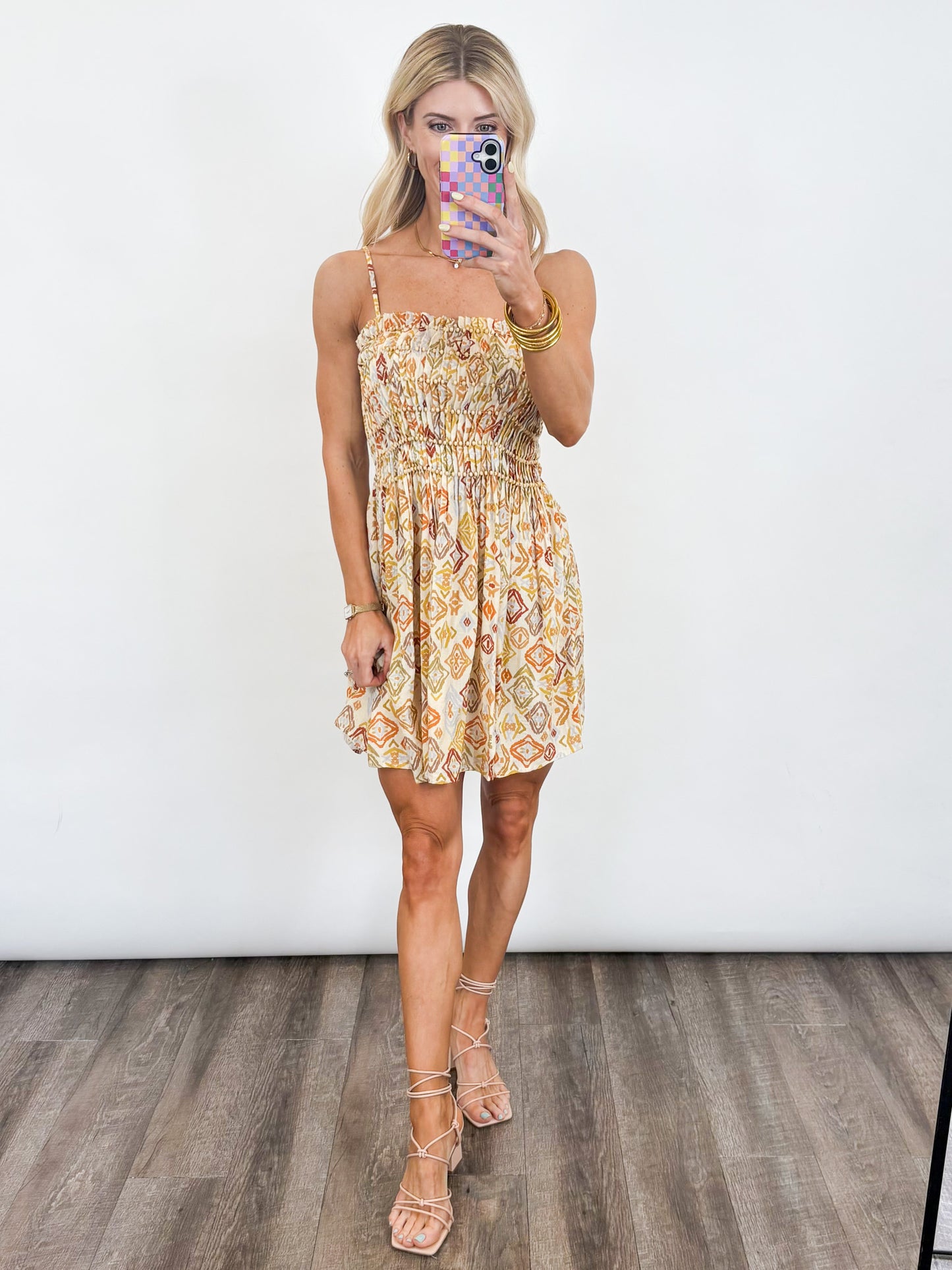 Golden Dunes Beaded Smocked Dress