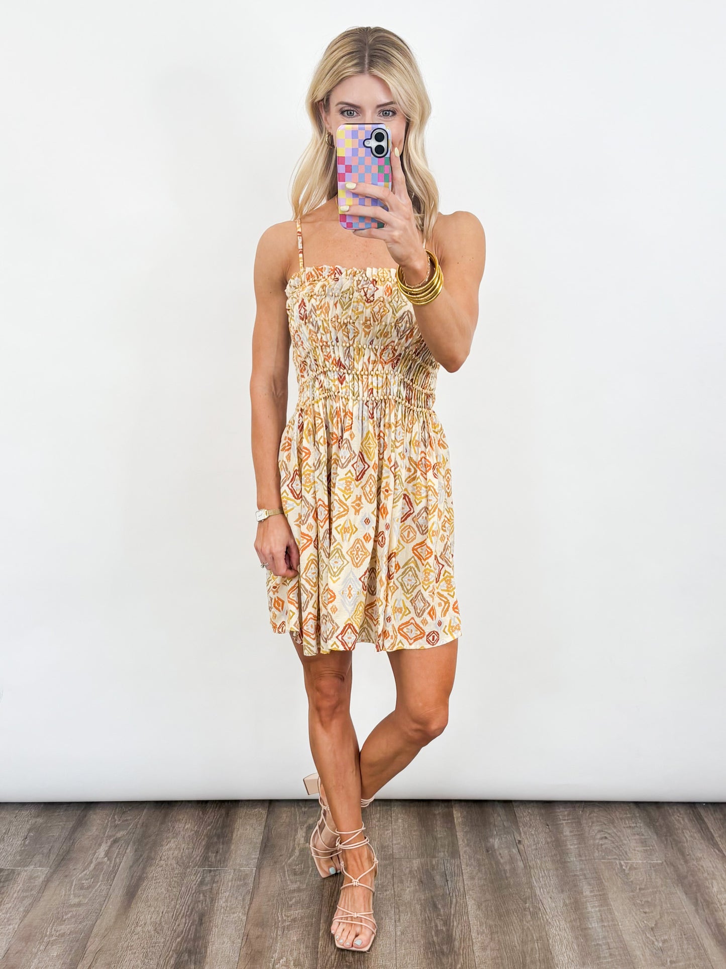 Golden Dunes Beaded Smocked Dress