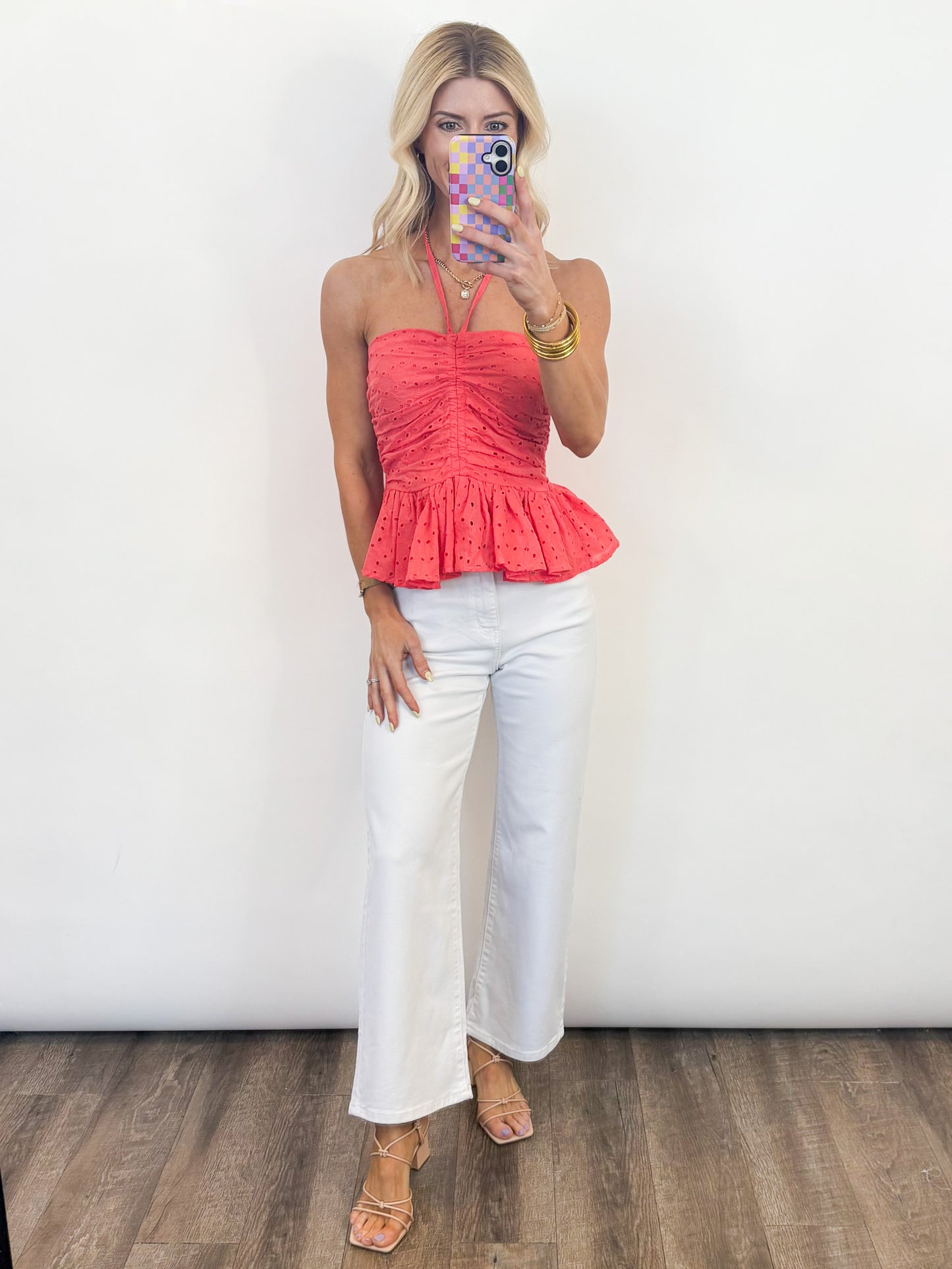 Coral Breeze Eyelet Top - 2 COLORS