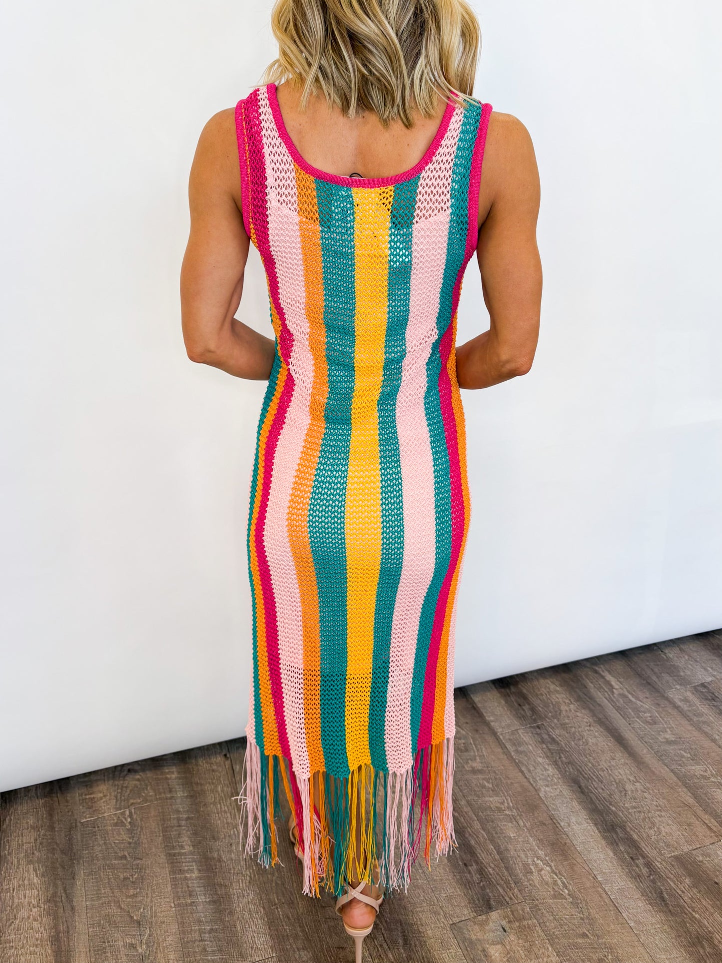 Sunset Stripe Crochet Midi Dress
