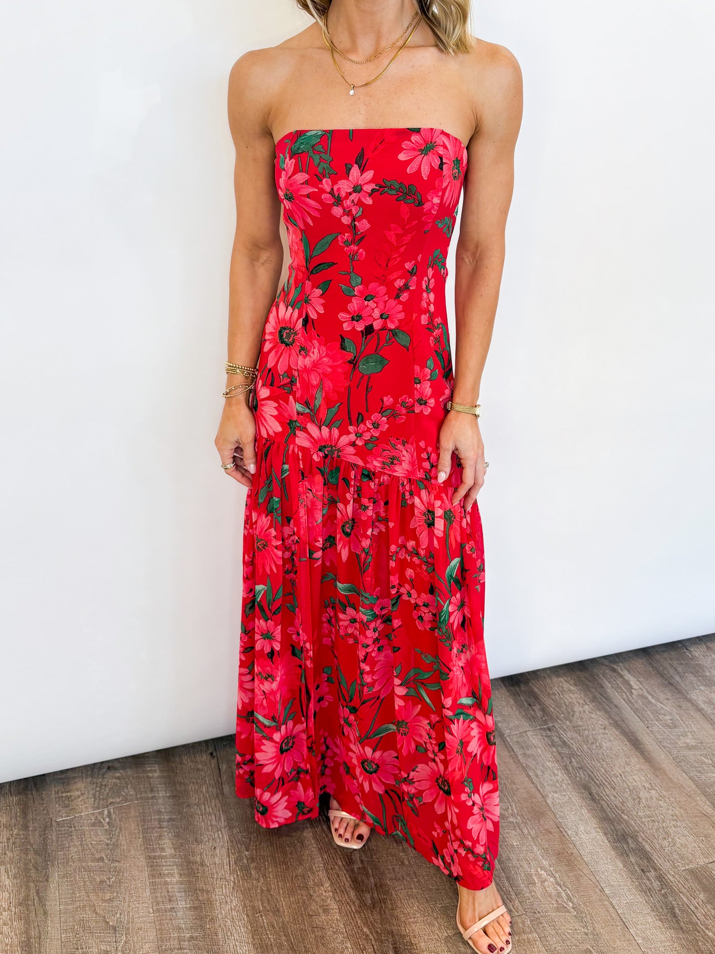Scarlet Garden Strapless Maxi Dress