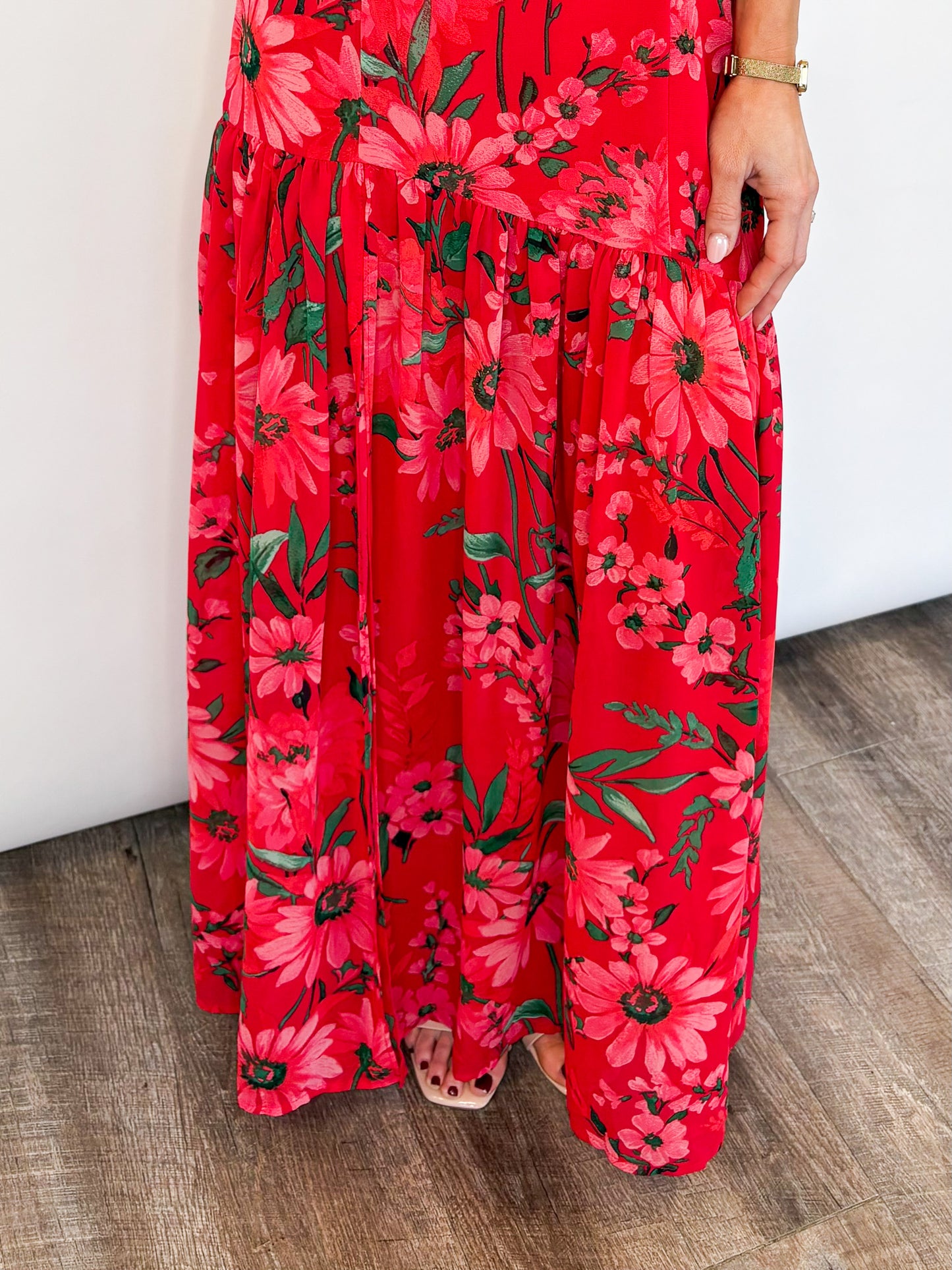 Scarlet Garden Strapless Maxi Dress