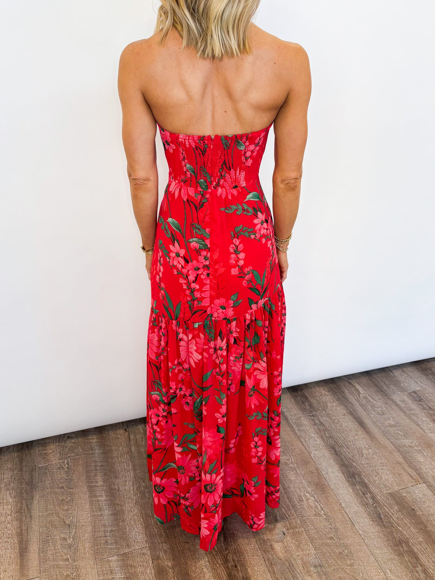 Scarlet Garden Strapless Maxi Dress