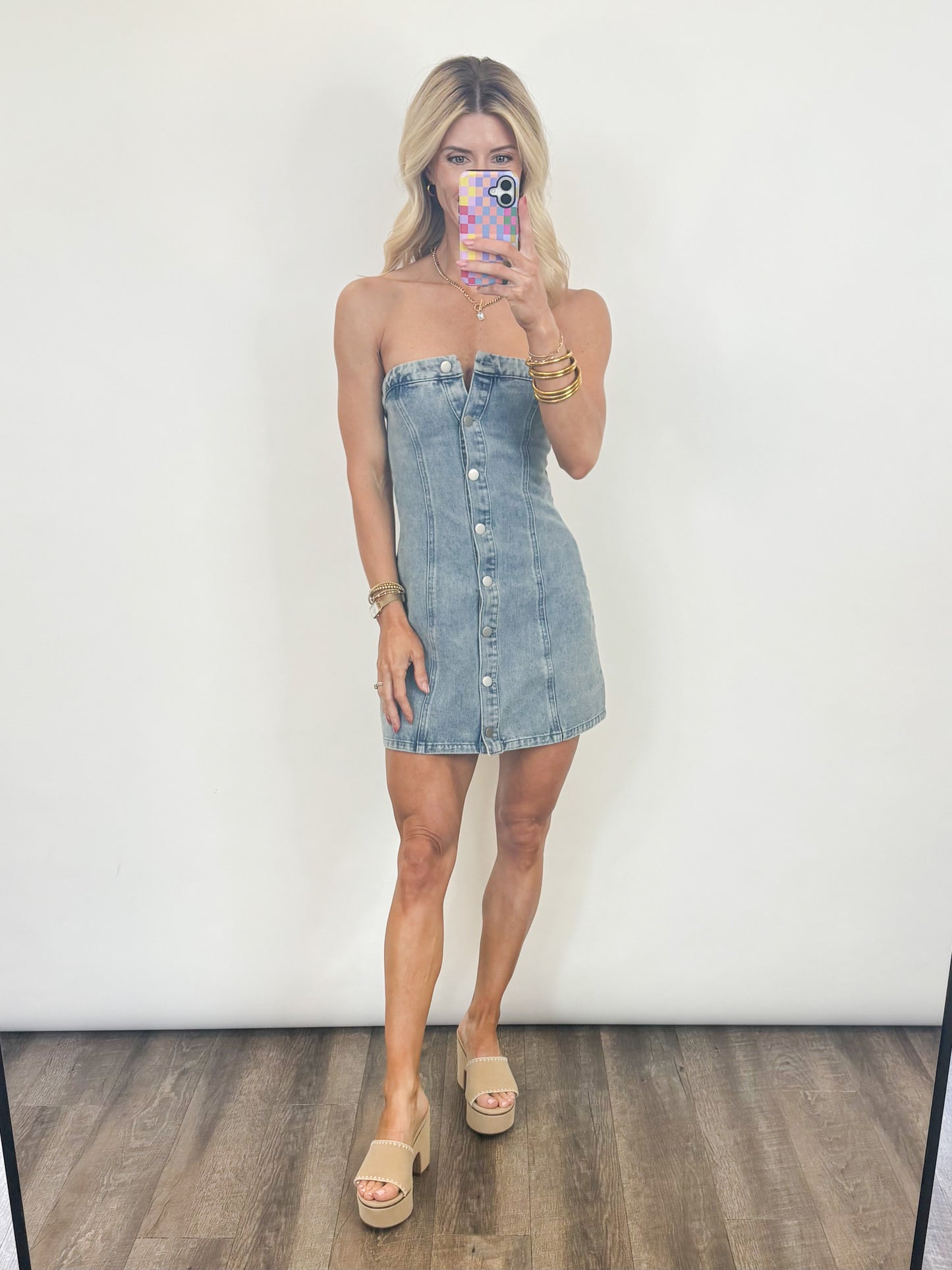 Denim Darling Button-Front Mini Dress
