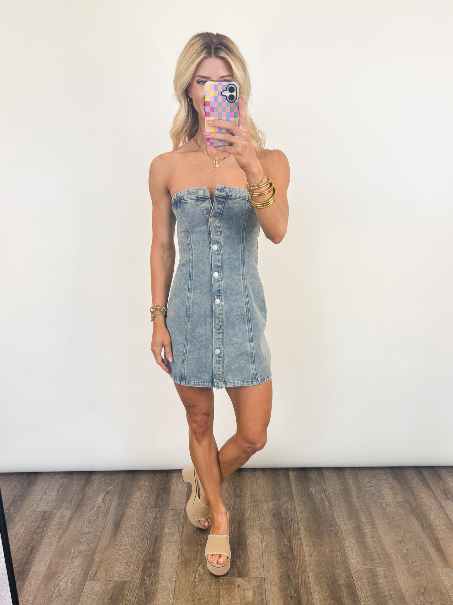 Denim Darling Button-Front Mini Dress