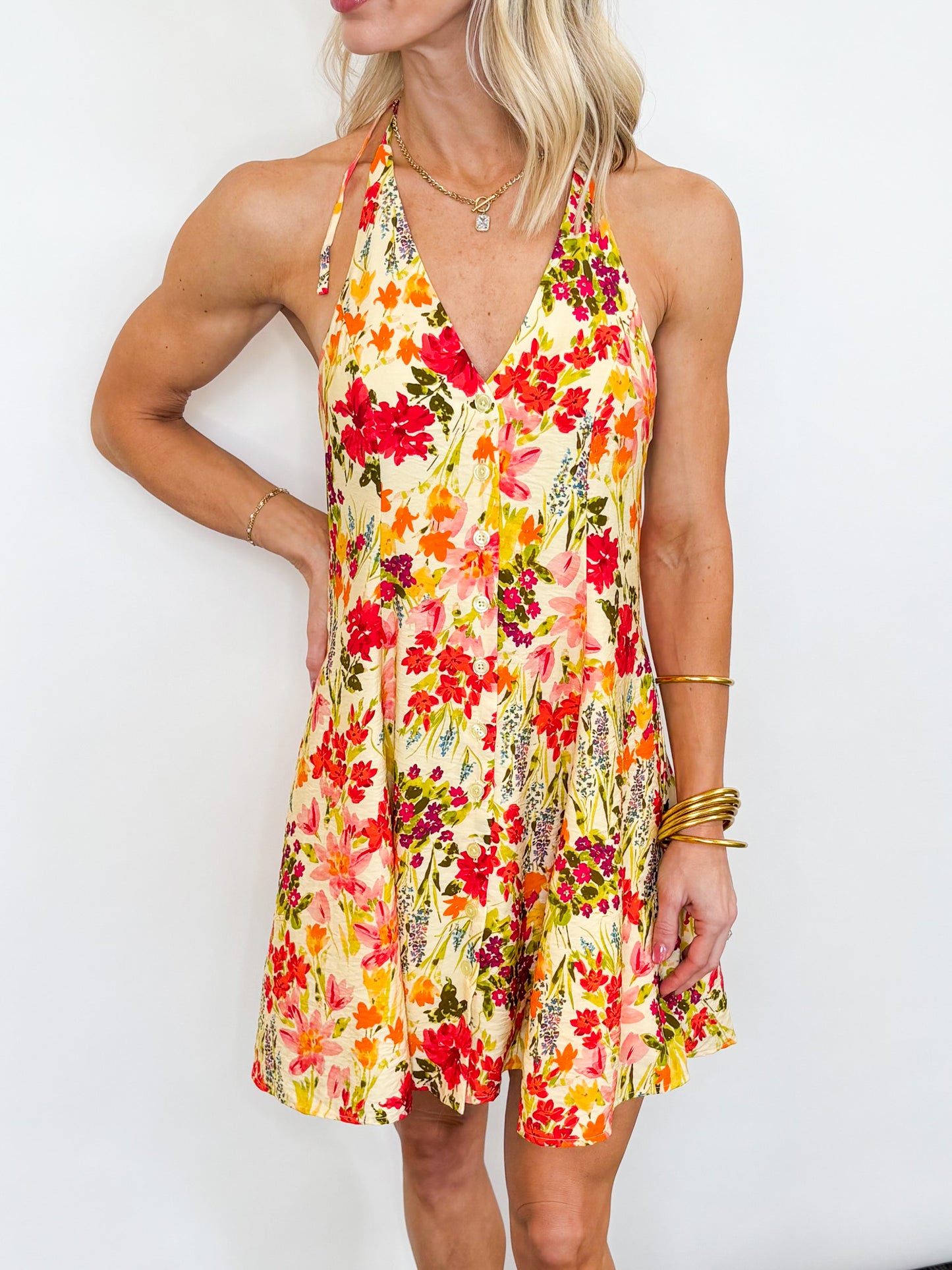 Sunlit Garden Halter Dress
