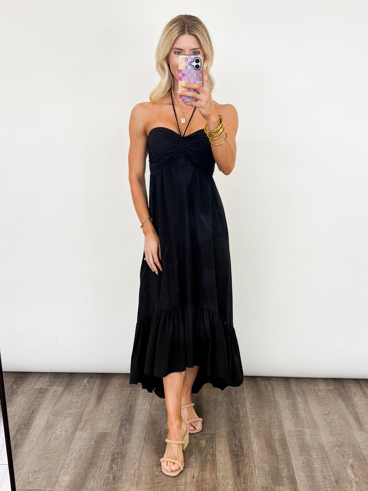 Midnight Breeze Halter Maxi Dress