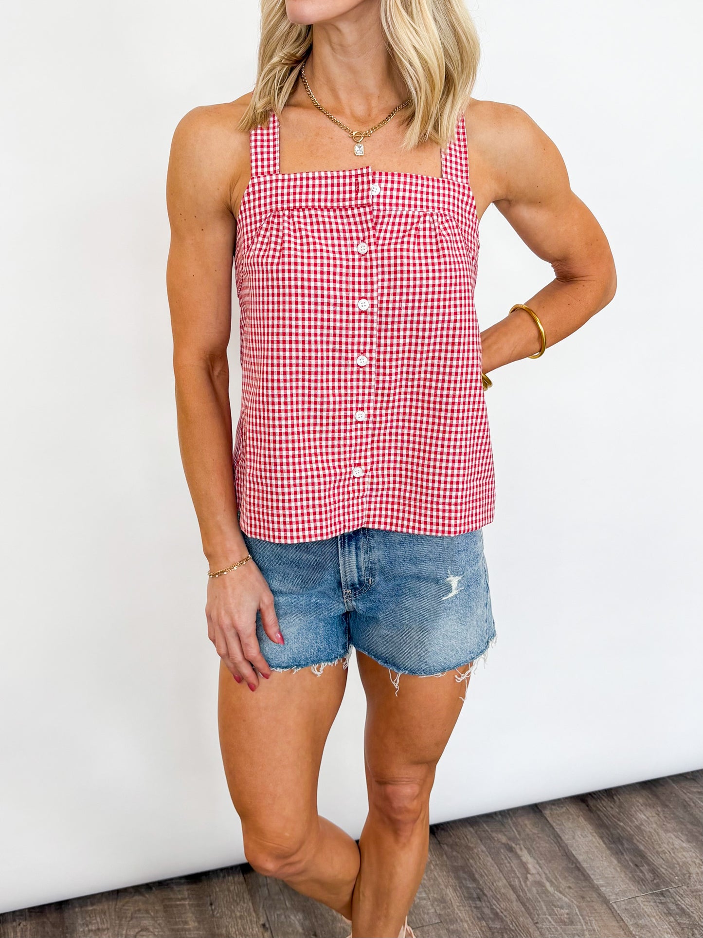 Strawberry Picnic Gingham Tank