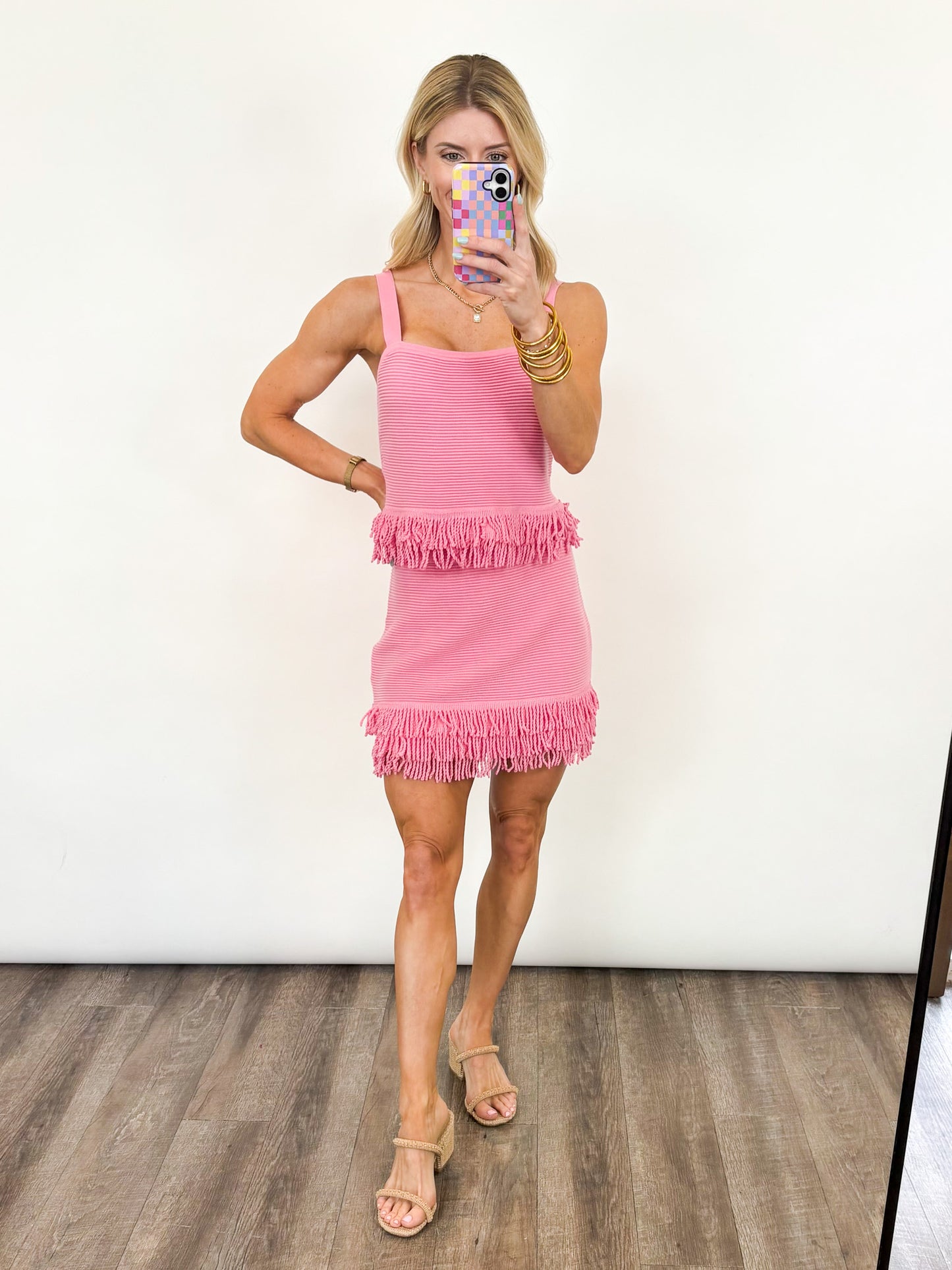 Pink Palm Fringe Set