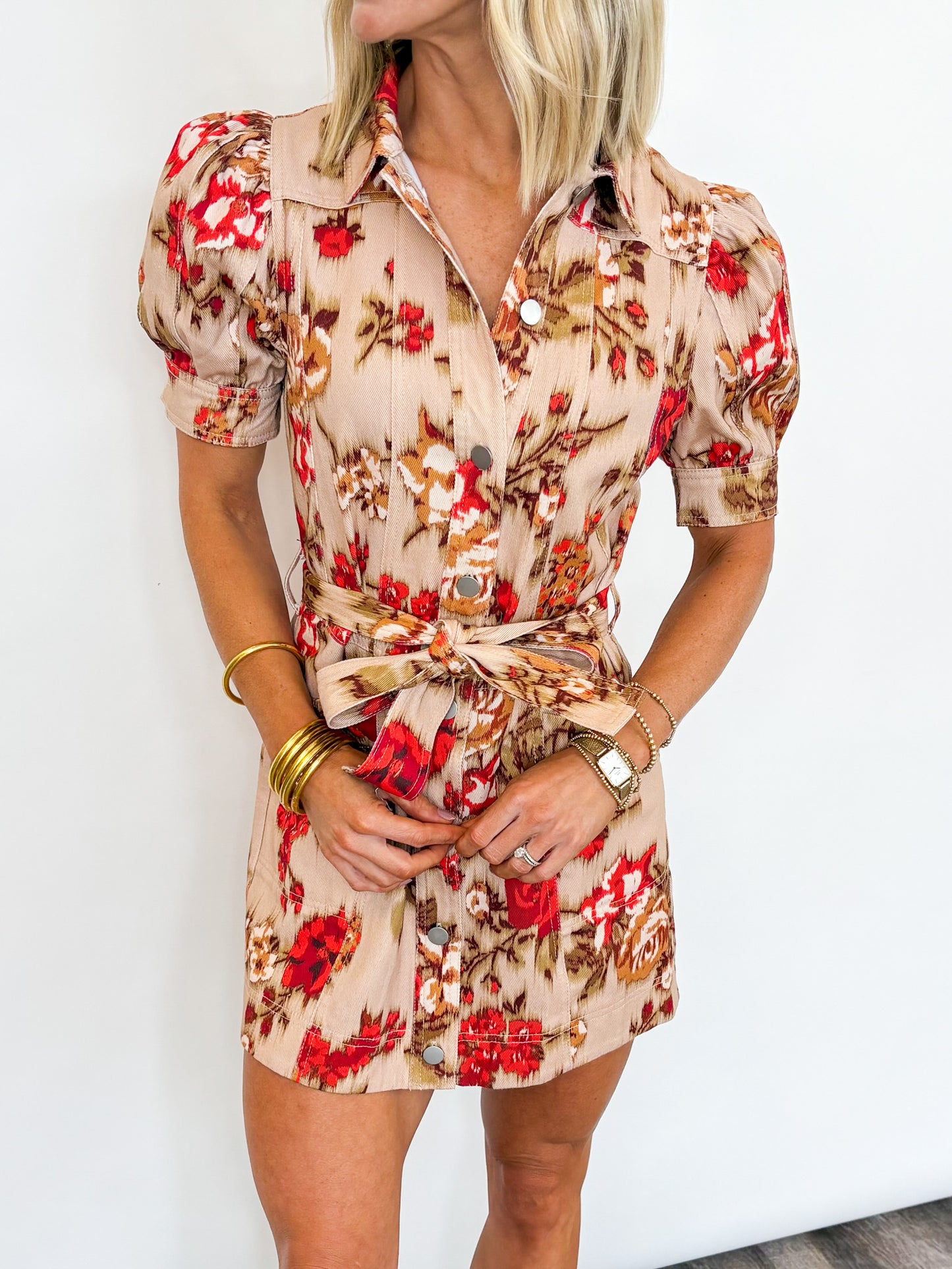 Vintage Bloom Belted Dress