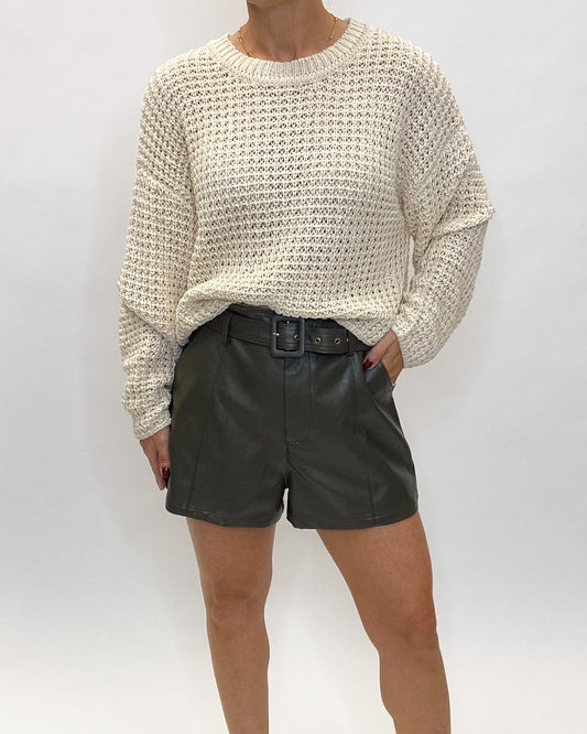 Tallen Olive Leather Shorts