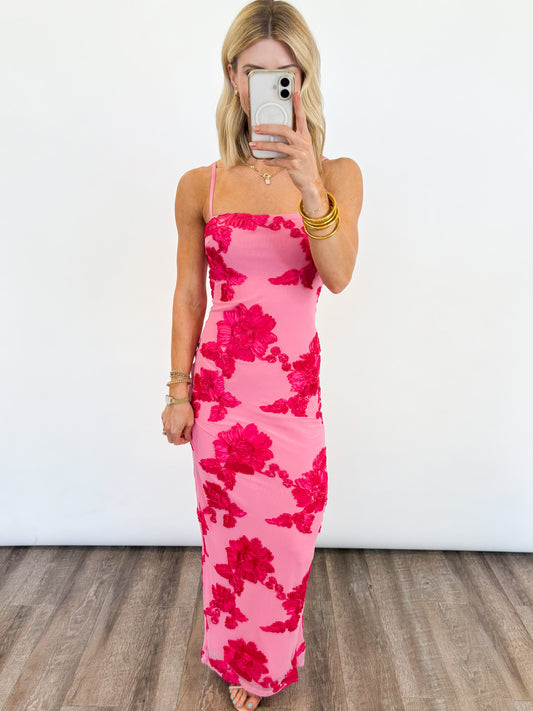 Rose Bloom Mesh Maxi Dress